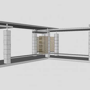 石制廊架公园座椅SU模型下载_sketchup草图大师SKP模型