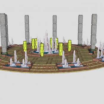 欧式公园中央喷泉景观石柱水景SU模型下载_sketchup草图大师SKP模型