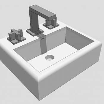 方形陶瓷水龙头洗手台盆SU模型下载_sketchup草图大师SKP模型