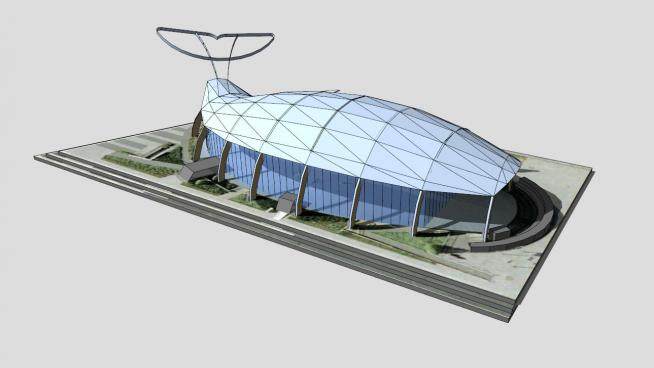 鲸鱼外形创意农业玻璃大棚设计SU模型下载_sketchup草图大师SKP模型