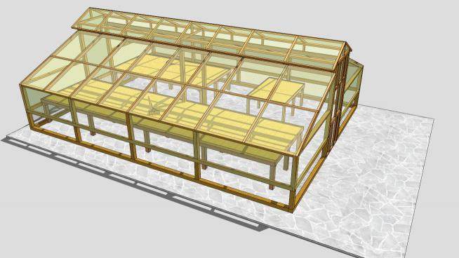 花园黄色玻璃日光温室SU模型下载_sketchup草图大师SKP模型