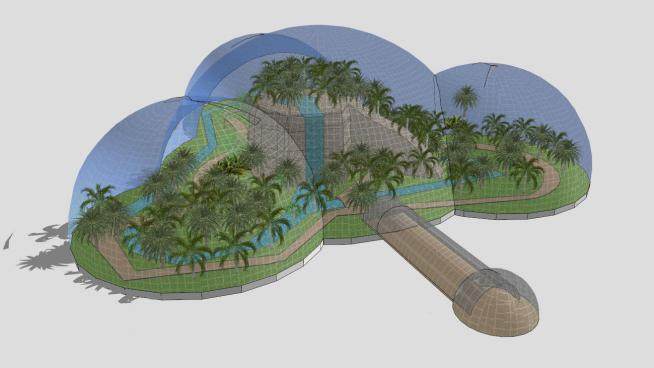 科技半圆形玻璃别墅植物园温室SU模型下载_sketchup草图大师SKP模型