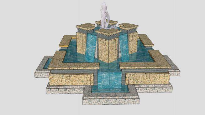 创意喷水池跌水池设计SU模型下载_sketchup草图大师SKP模型