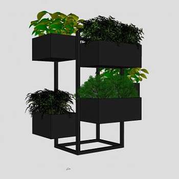 现代花架植物盆栽SU模型下载_sketchup草图大师SKP模型