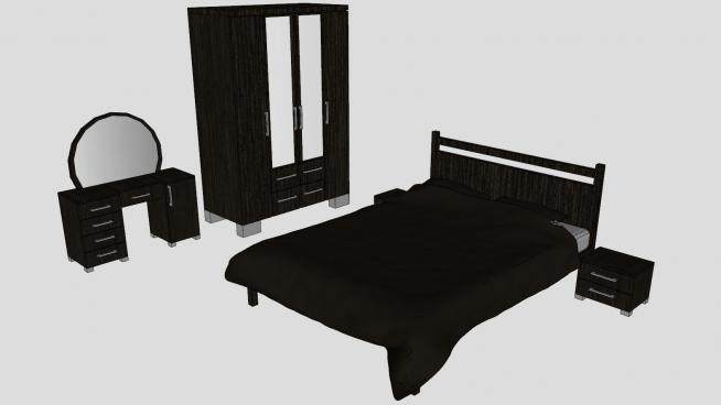 新中式卧室床铺家具SU模型下载_sketchup草图大师SKP模型