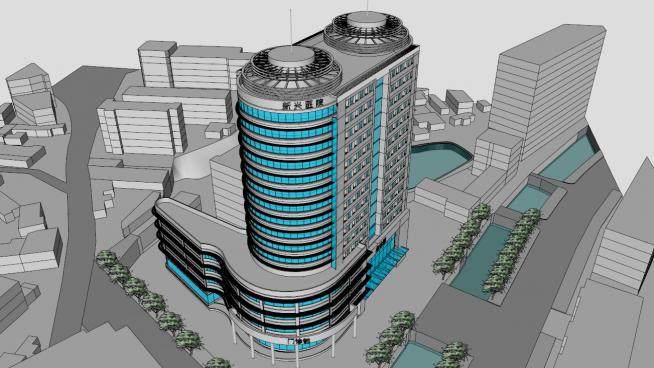 医院外观建筑设计方案SU模型下载_sketchup草图大师SKP模型