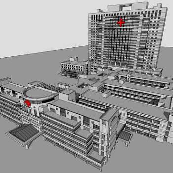 医院外观建筑设计全模SU模型下载_sketchup草图大师SKP模型