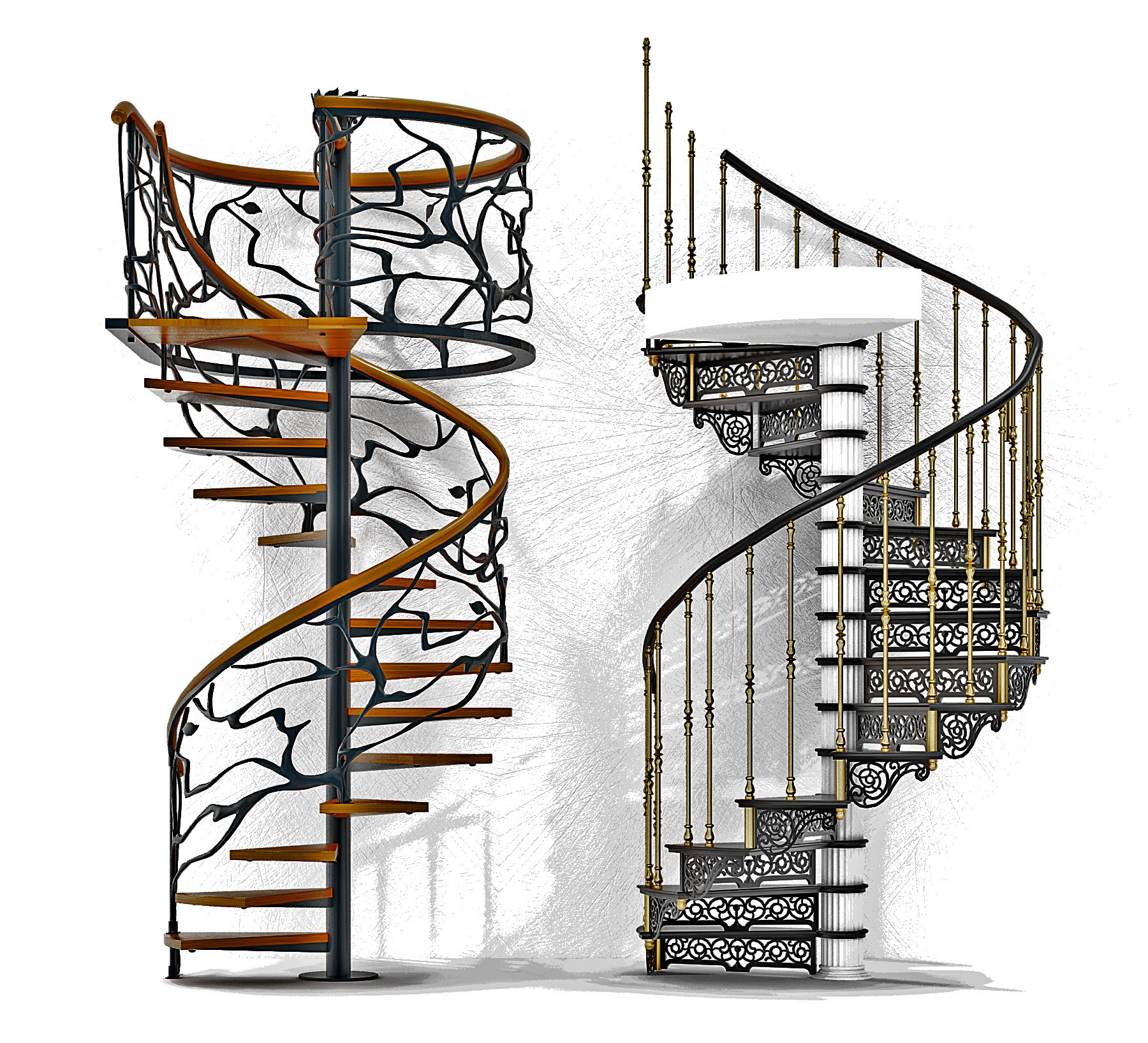 欧式现代铁艺旋转楼梯3d模型下载