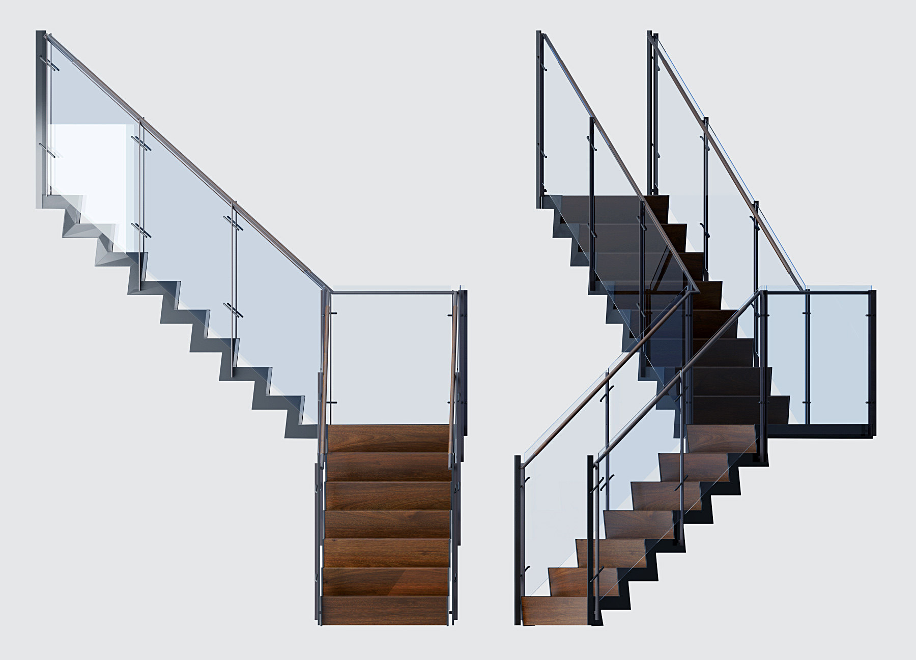 现代实木玻璃钢架楼梯3d模型下载