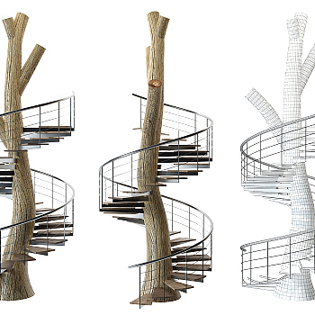 自然风树干旋钢架转楼梯3d模型下载