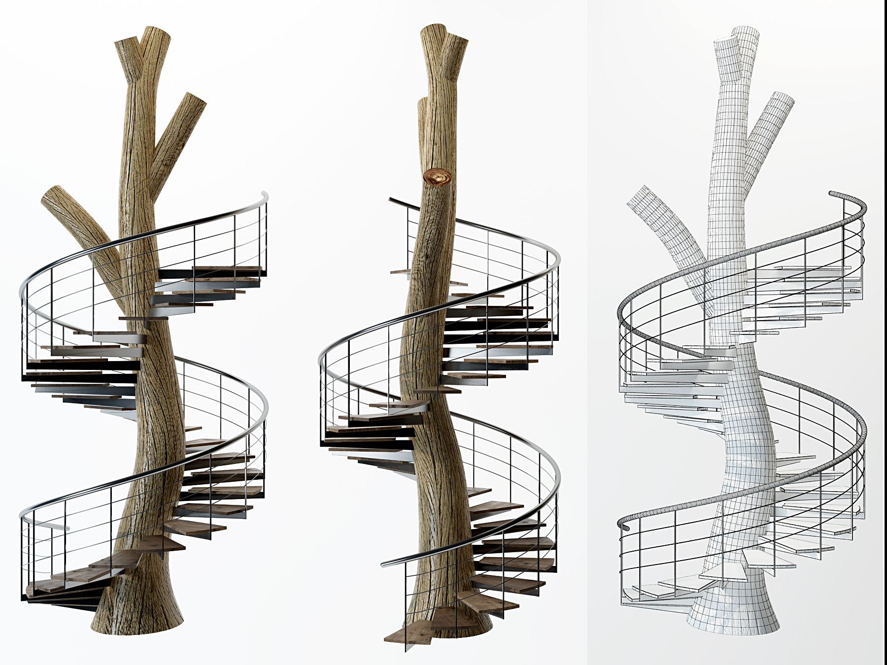 自然风树干旋钢架转楼梯3d模型下载