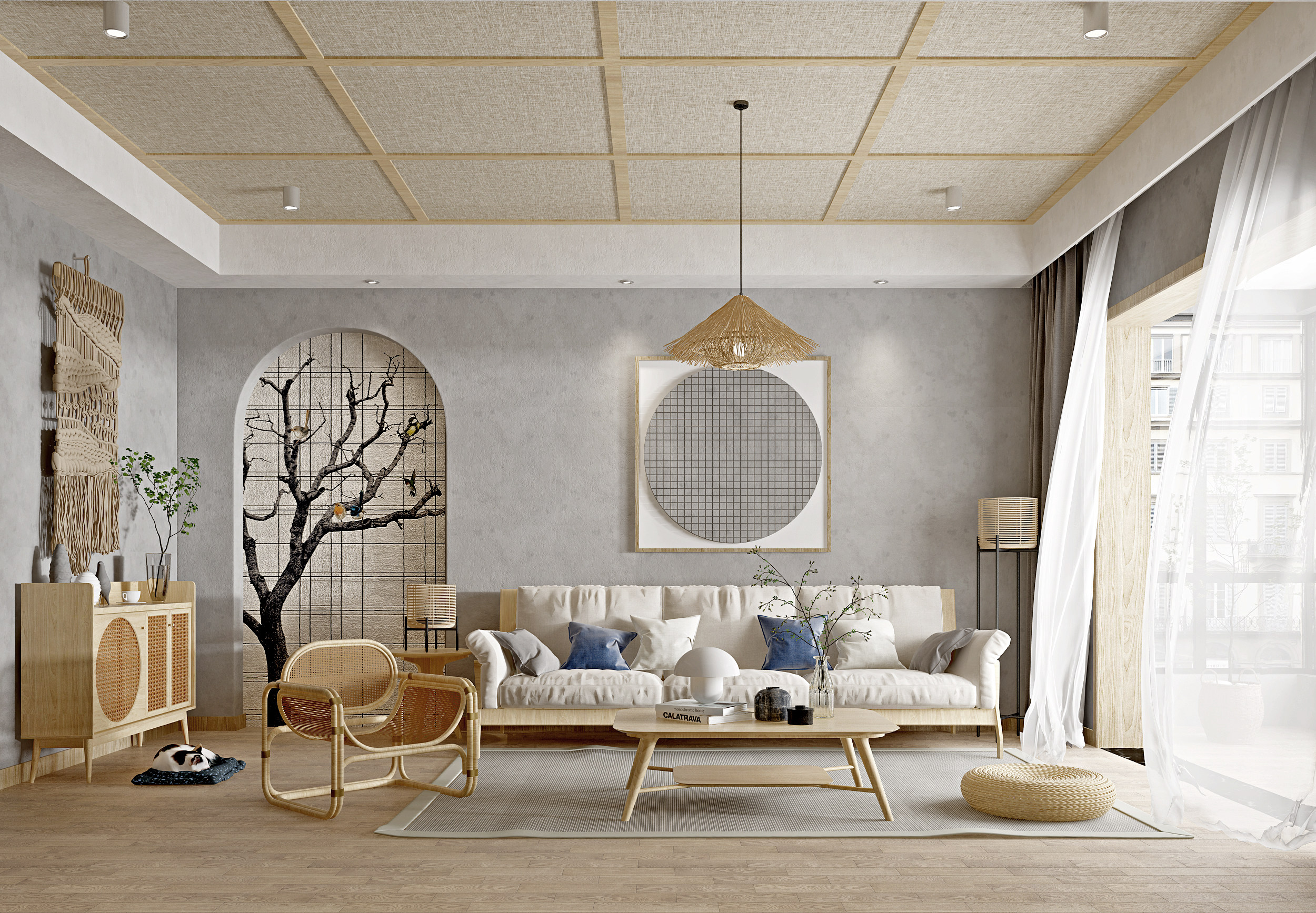 北欧日式自然风民宿客厅3d模型下载