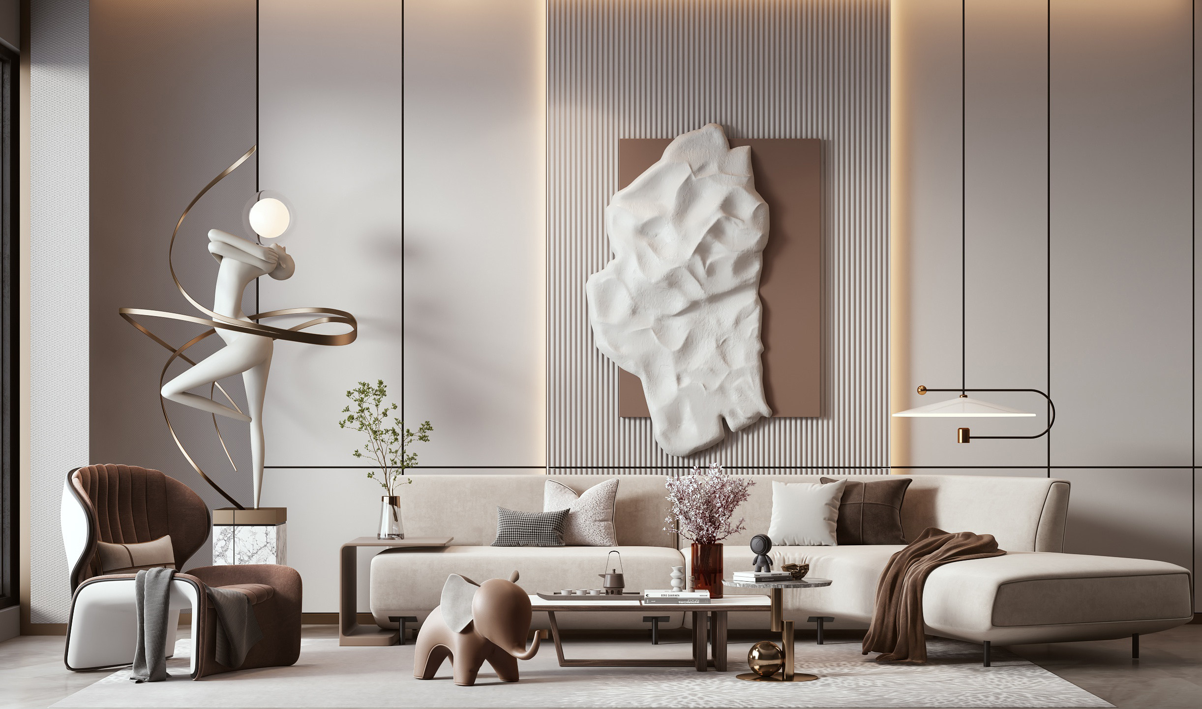 SY03_现代轻奢客厅,沙发，单人沙发雕塑落地灯,沙发座椅茶几组合,墙饰摆件无灯3d模型下载