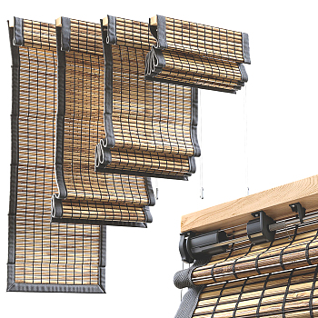 SY07_新中式竹编藤编罗马帘，织卷帘无灯3d模型下载