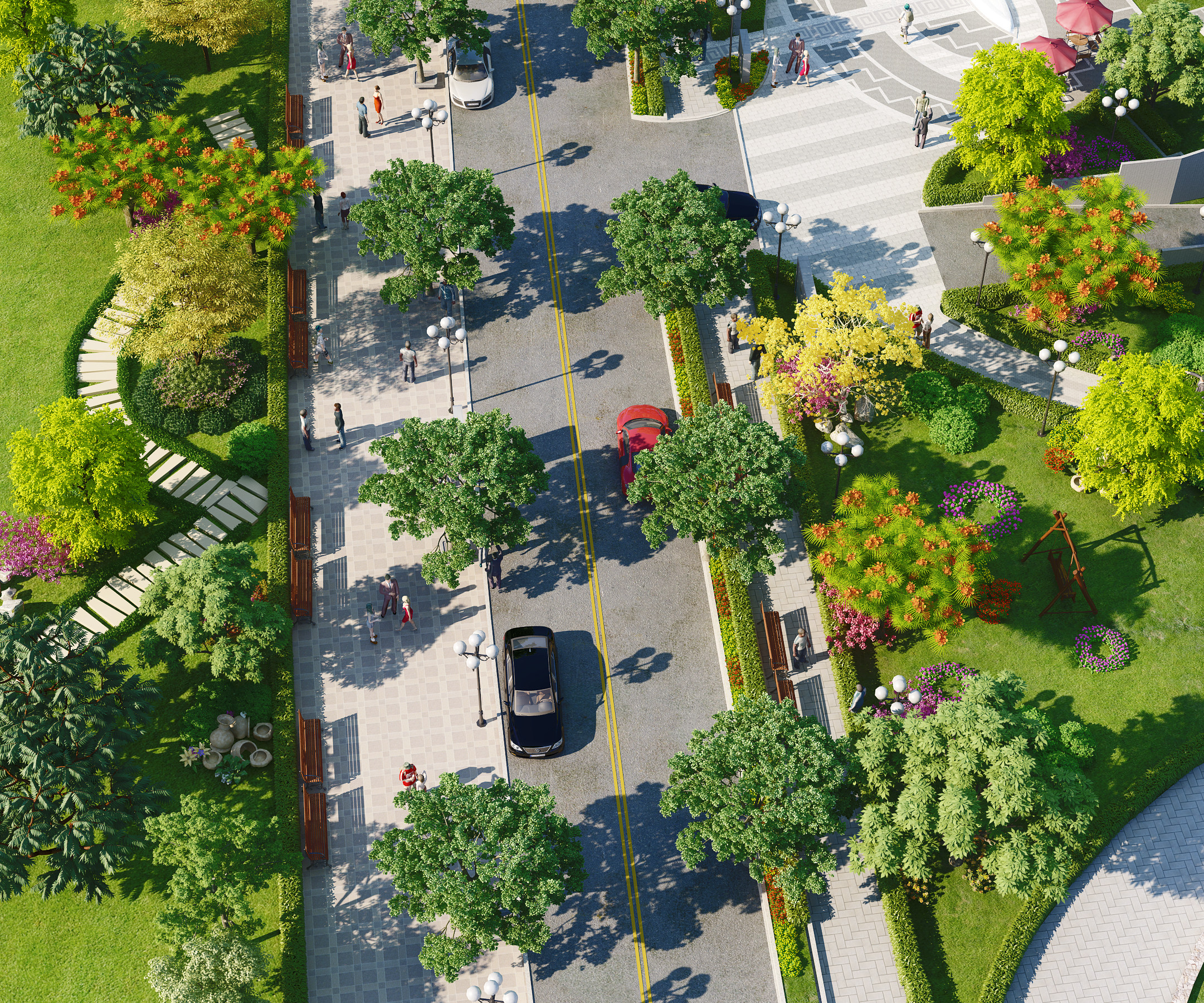 现代公园道路鸟瞰景观3d模型下载