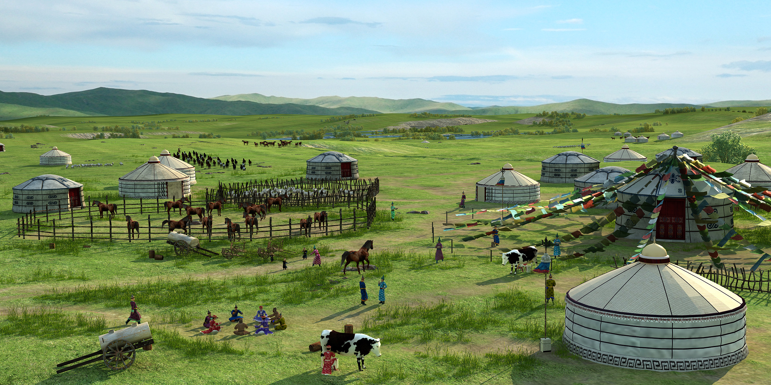 现代蒙古包草原牧场景观3d模型下载