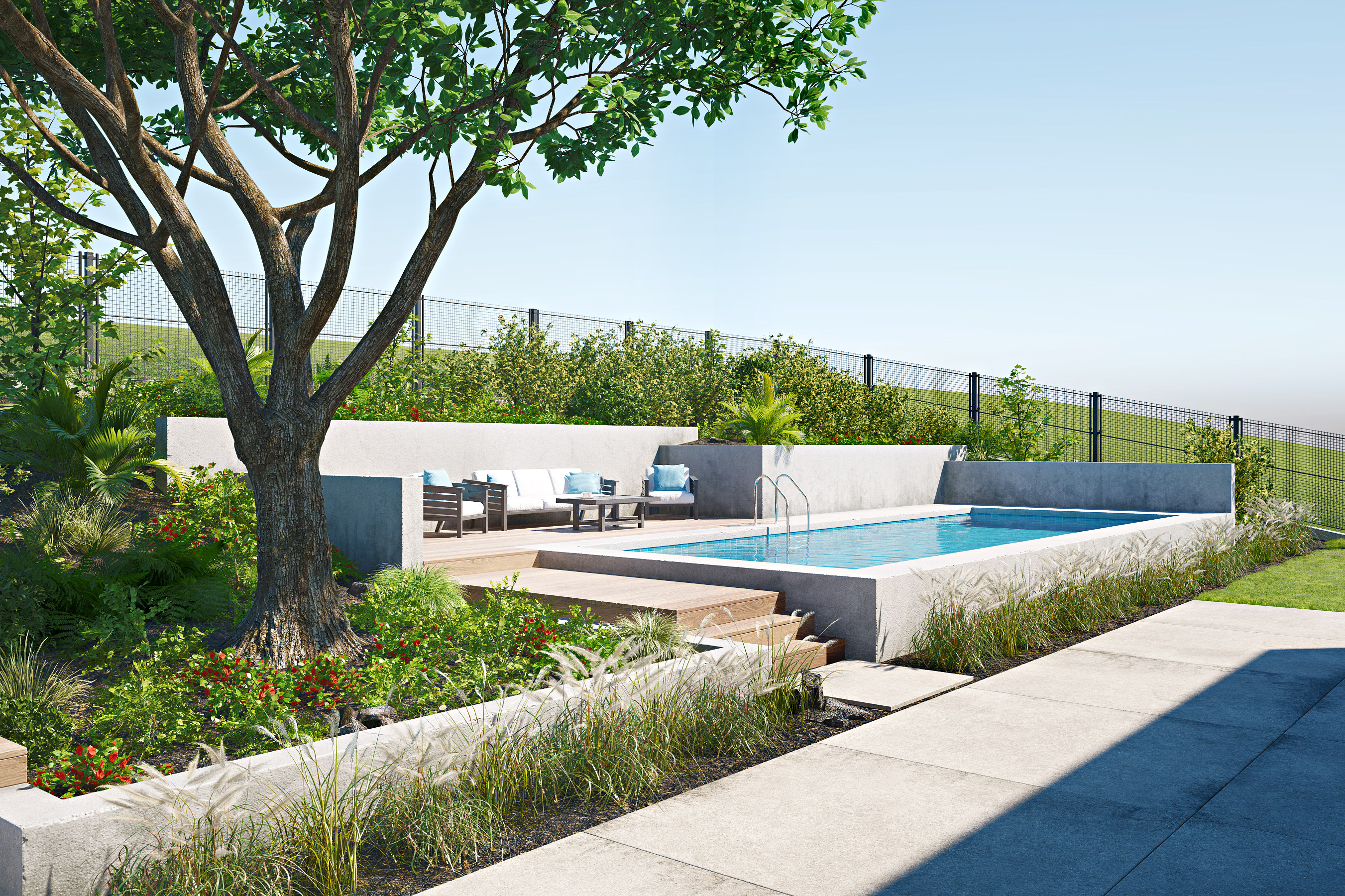 现代花园露天游泳池3d模型下载