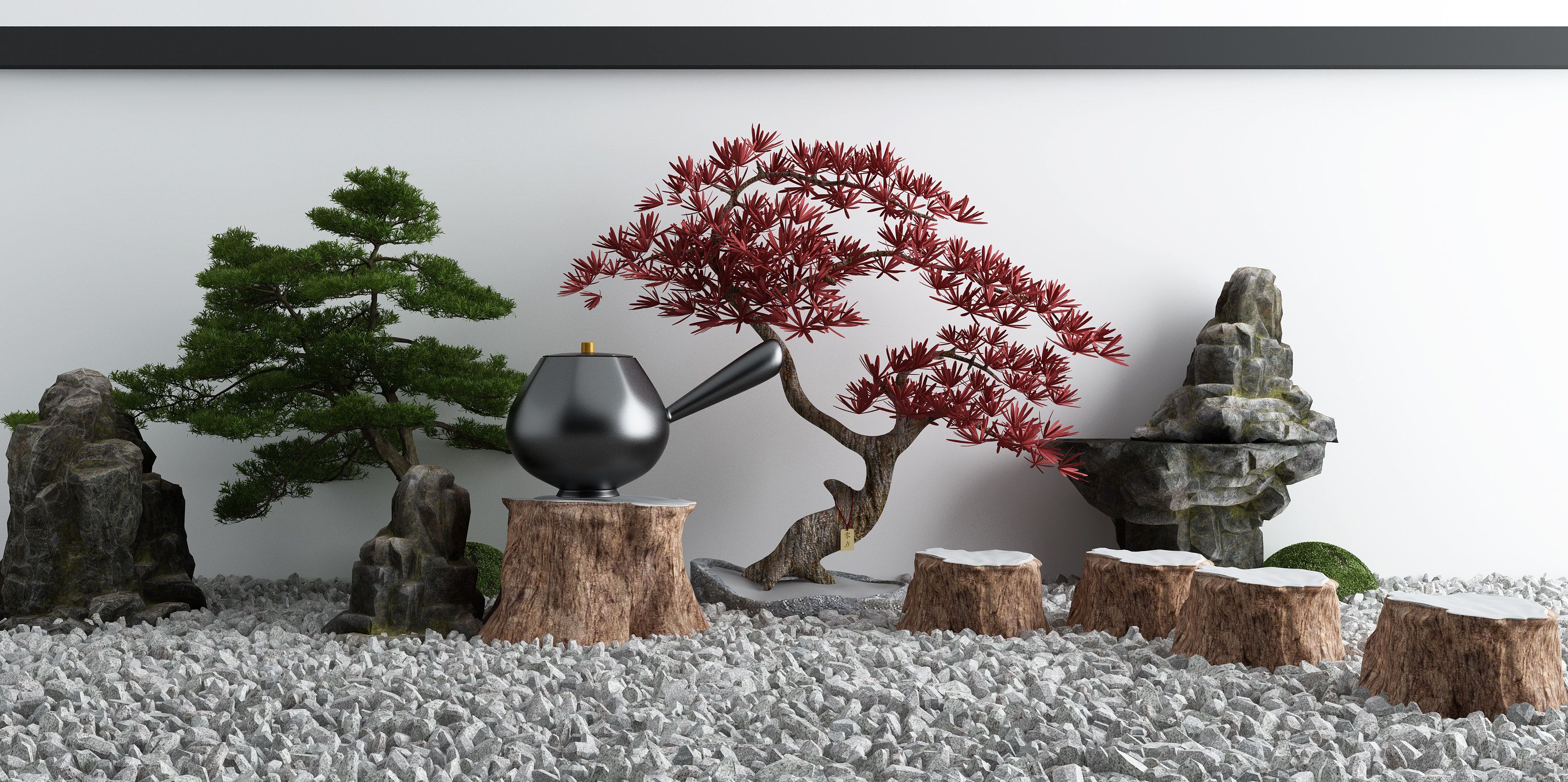 新中式红枫树景观小品3d模型下载