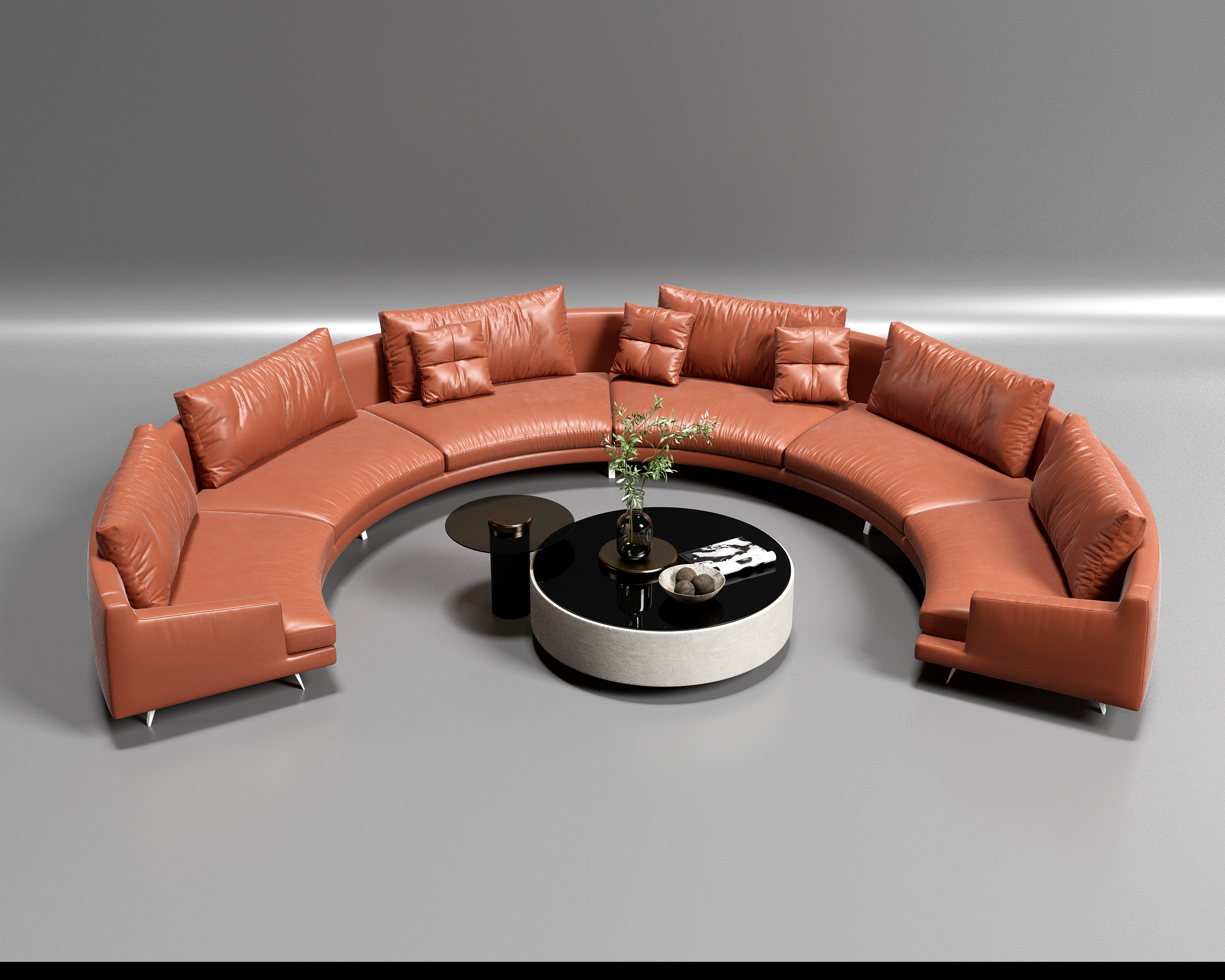现代皮革弧形半圆形异形沙发3d模型下载