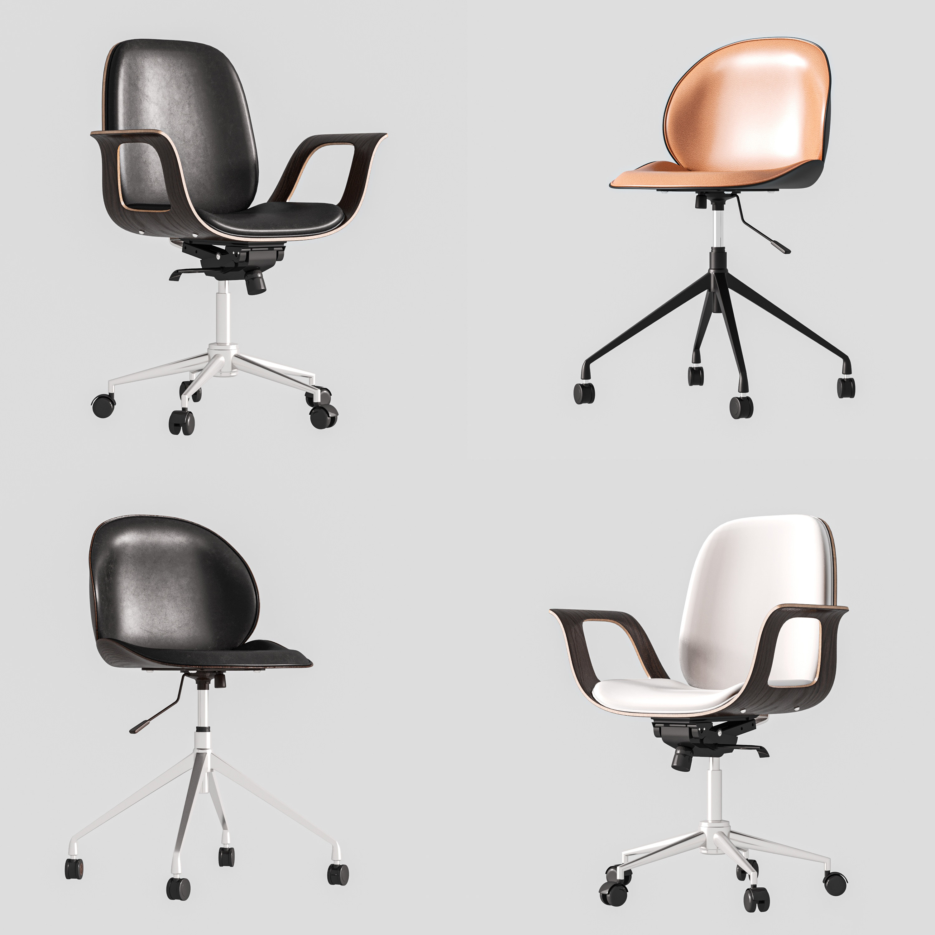 12现代办公椅,带轮子的可旋转的椅子,皮质座椅,布面座椅,3d模型下载