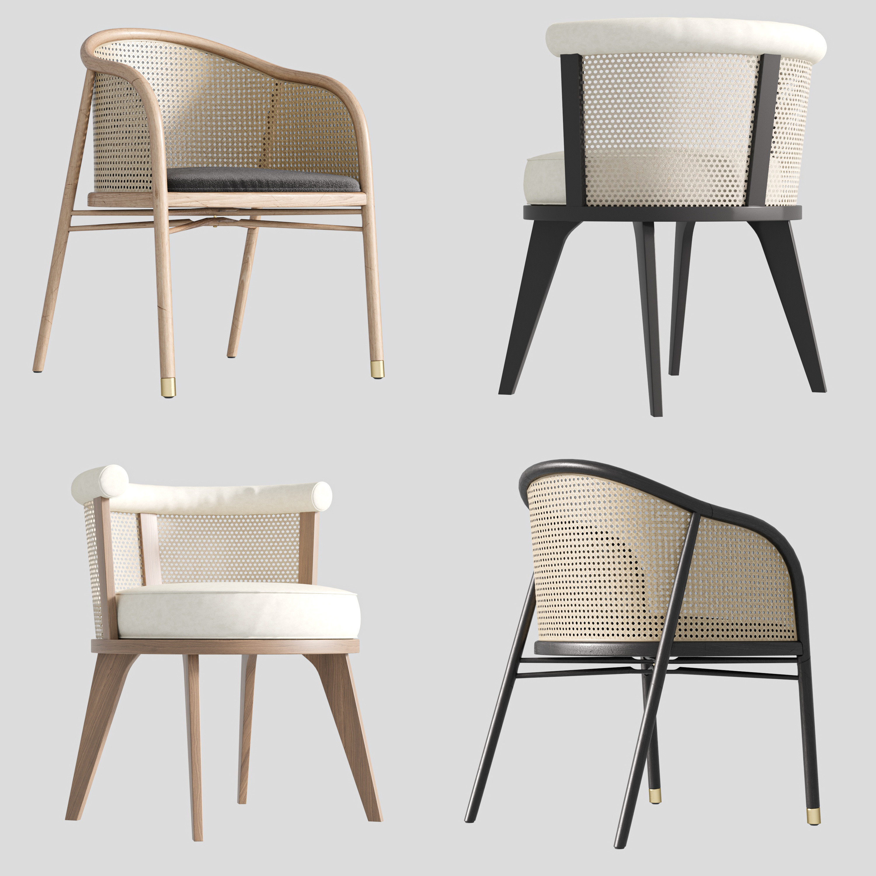 15现代北欧日系编藤餐椅扶手椅,餐椅,椅子,新中式餐椅,3d模型下载