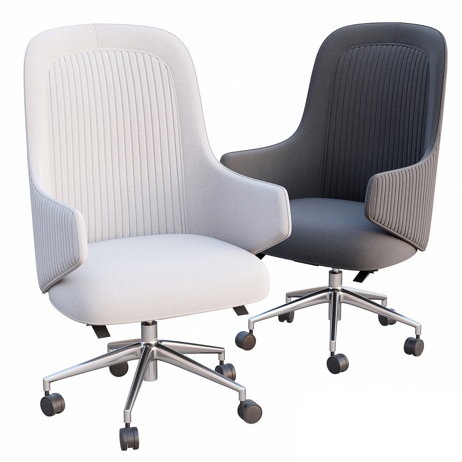 16现代布艺办公椅,带轮子的可旋转的椅子,布面座椅3d模型下载