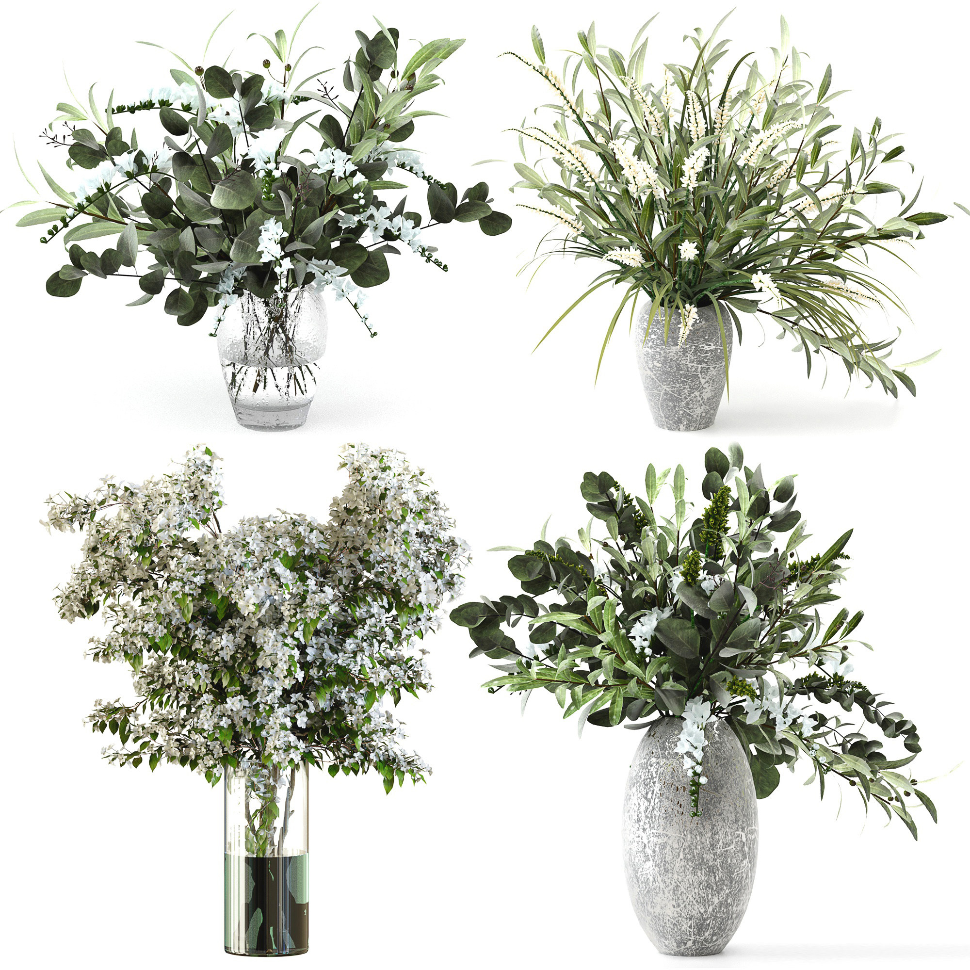 22现代玻璃花瓶花艺组合,绿植3d模型下载