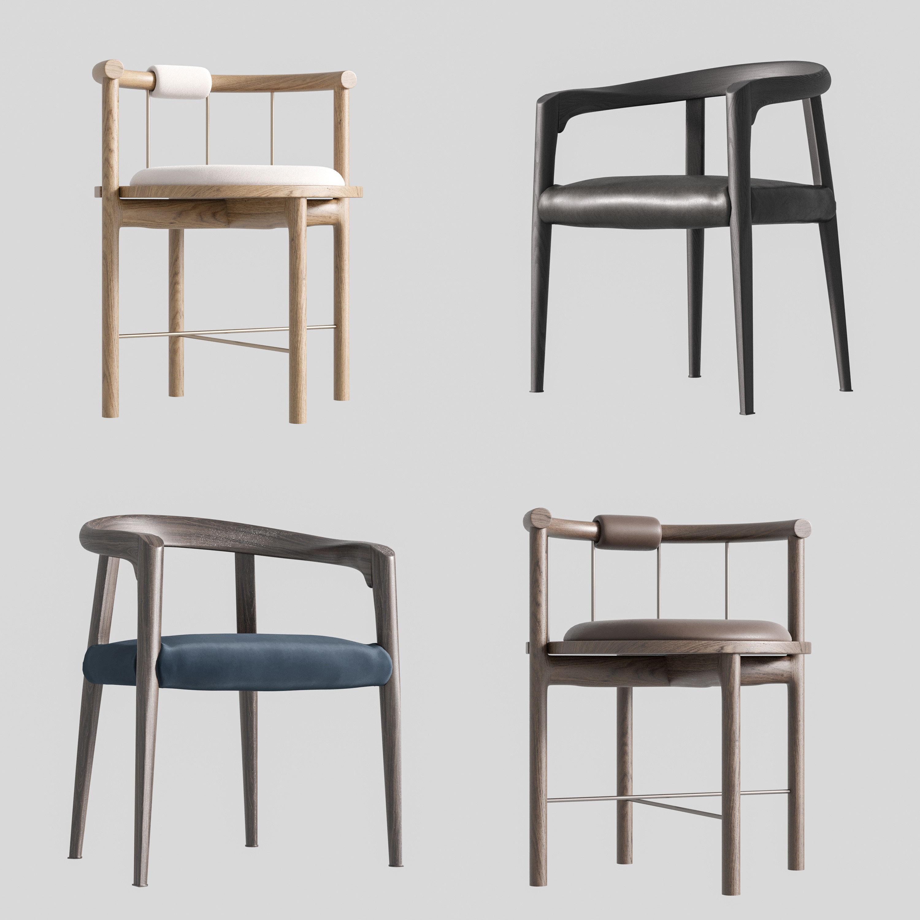 33新中式单椅组合餐椅,茶室座椅,北欧风座椅,现代单椅组合3d模型下载