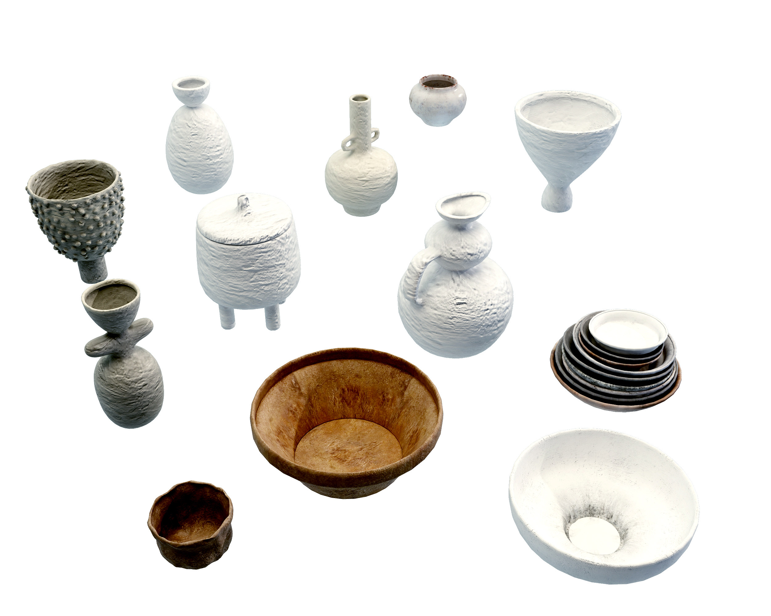 现代陶瓷土陶工艺品，陶罐摆件3d模型下载