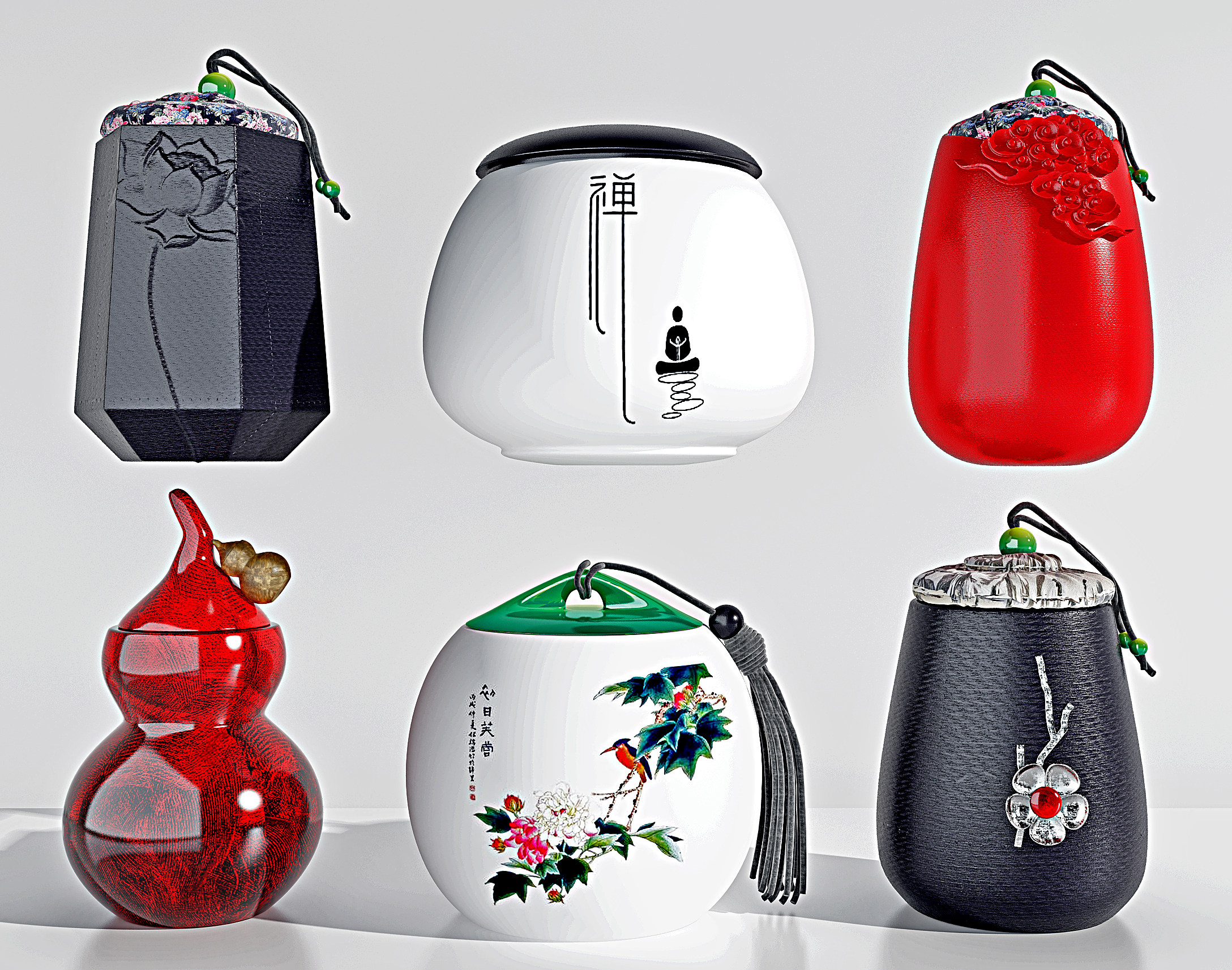 新中式茶叶罐陶罐3d模型下载