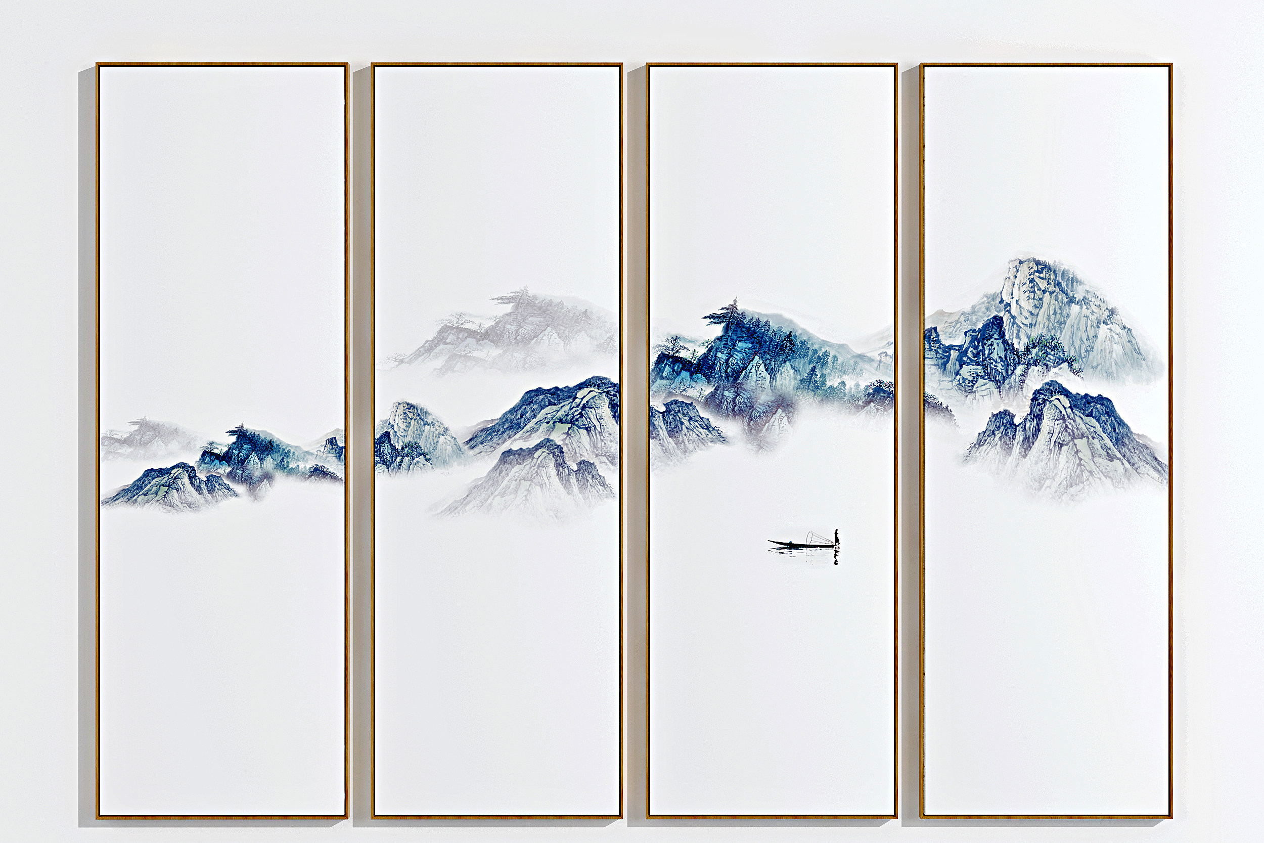 新中式山水装饰画，挂画3d模型下载