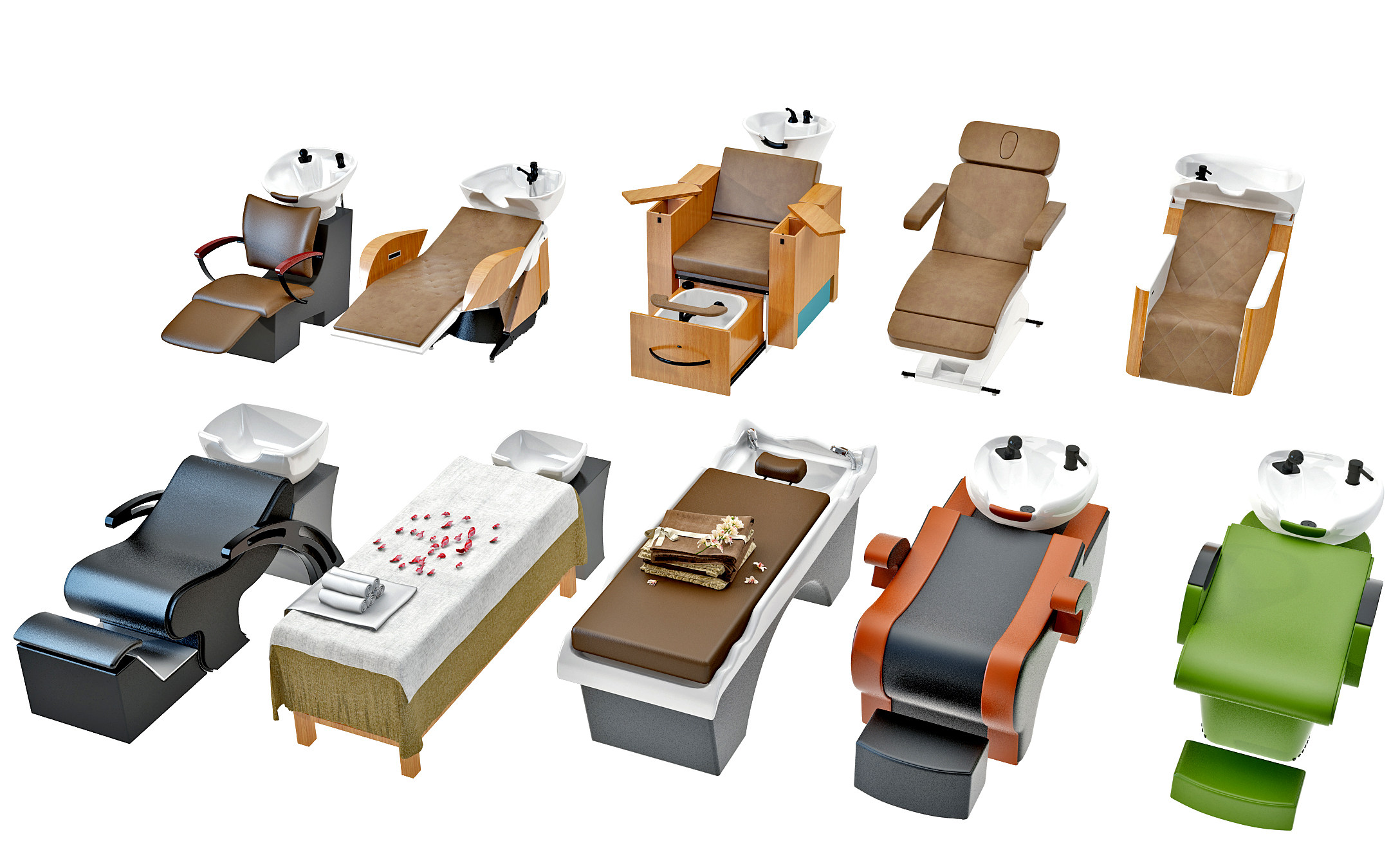 现代理发店洗发椅，按摩椅3d模型下载