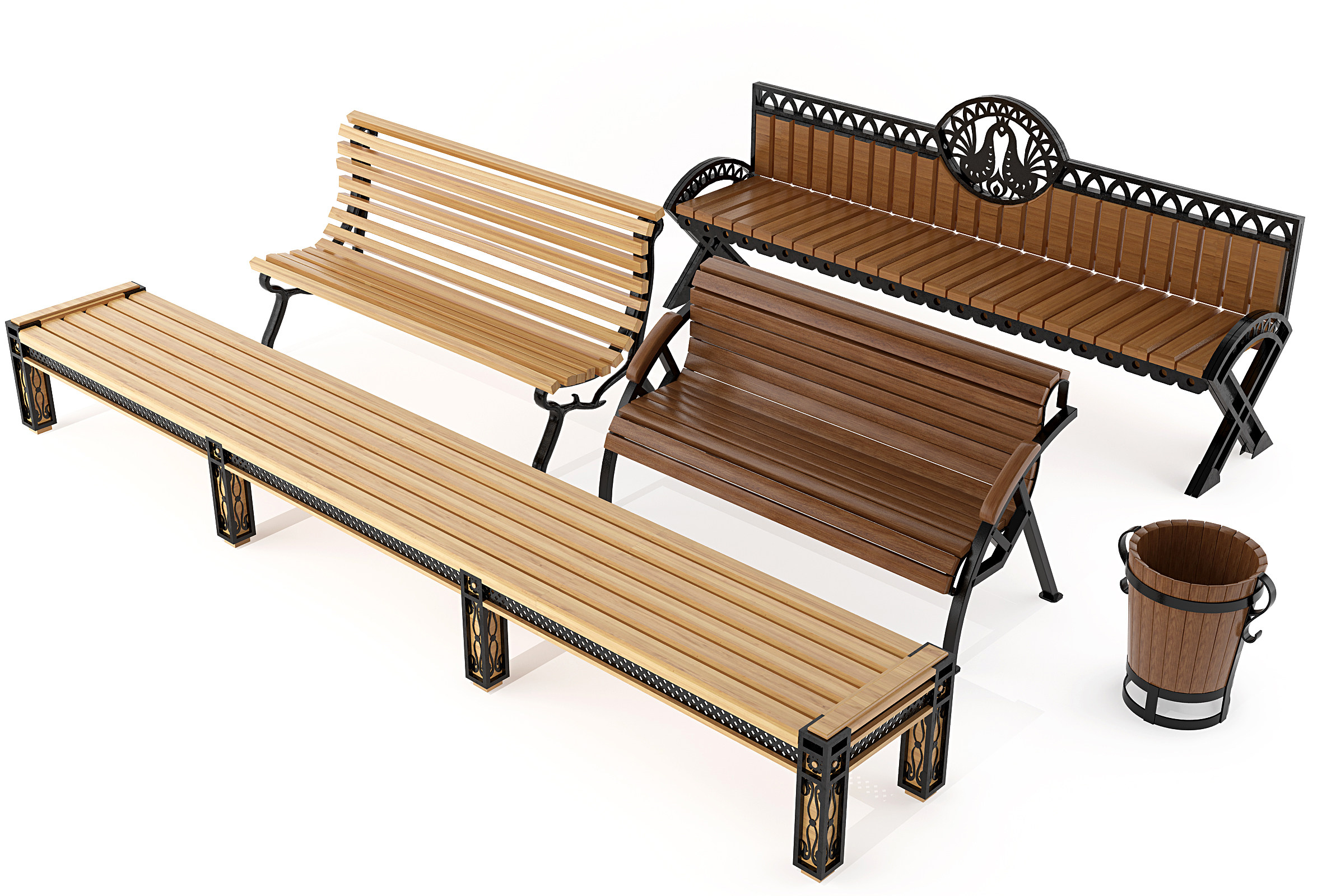 美式欧式铁艺户外公共椅长条椅3d模型下载
