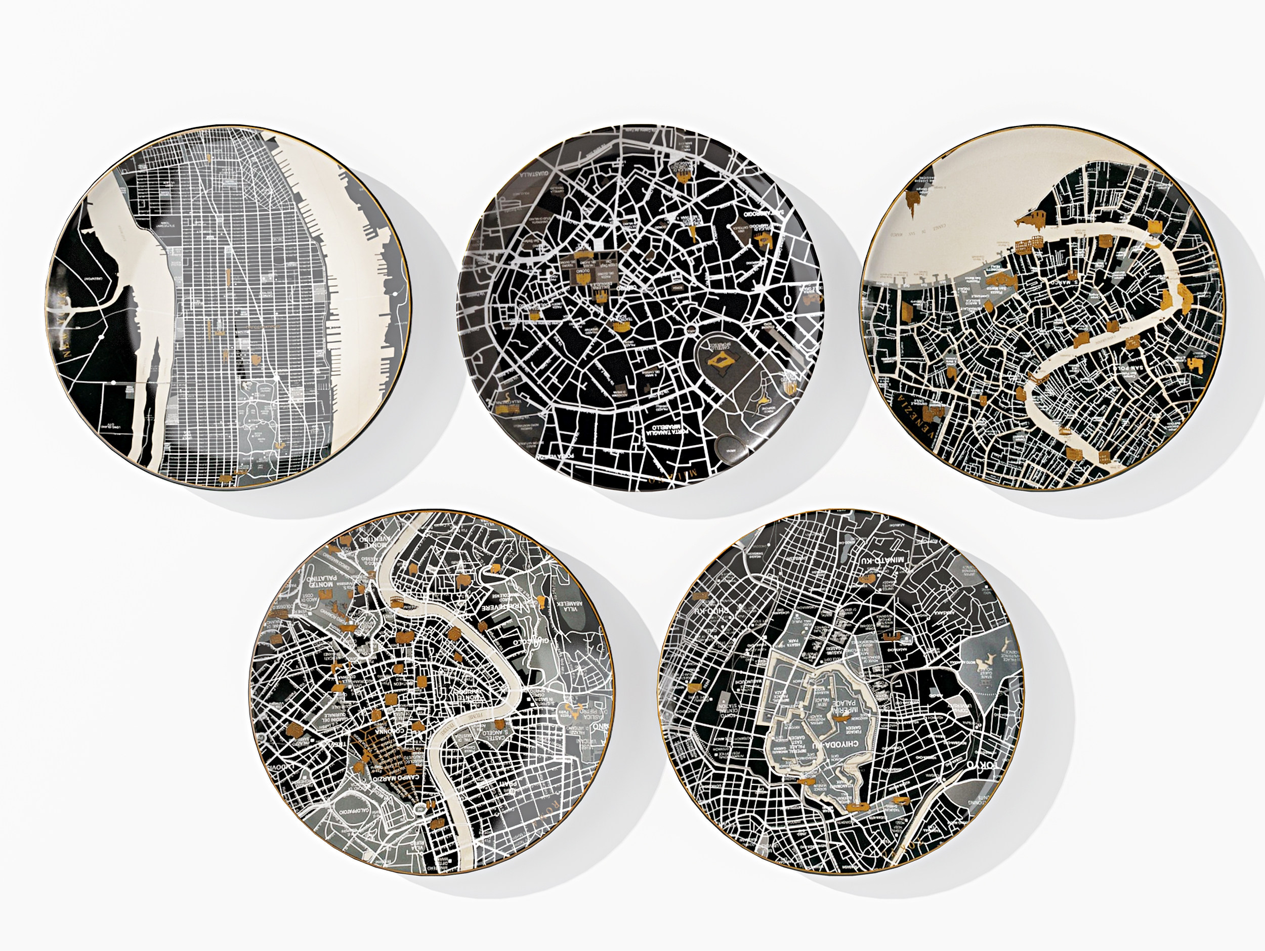 现代新中式圆形盘子地图装饰画，挂画3d模型下载