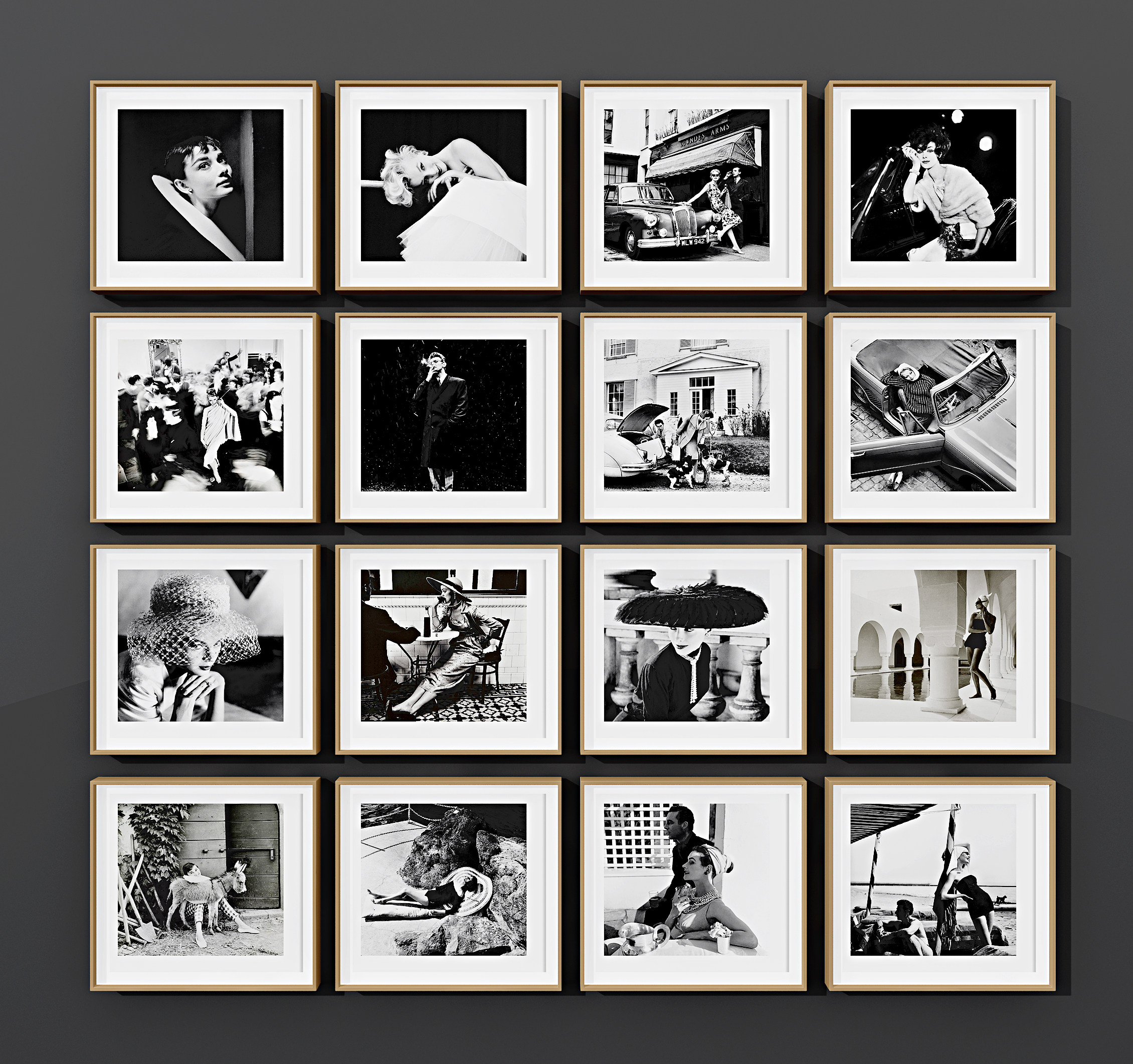 现代黑白旧照片人物画，照片墙3d模型下载