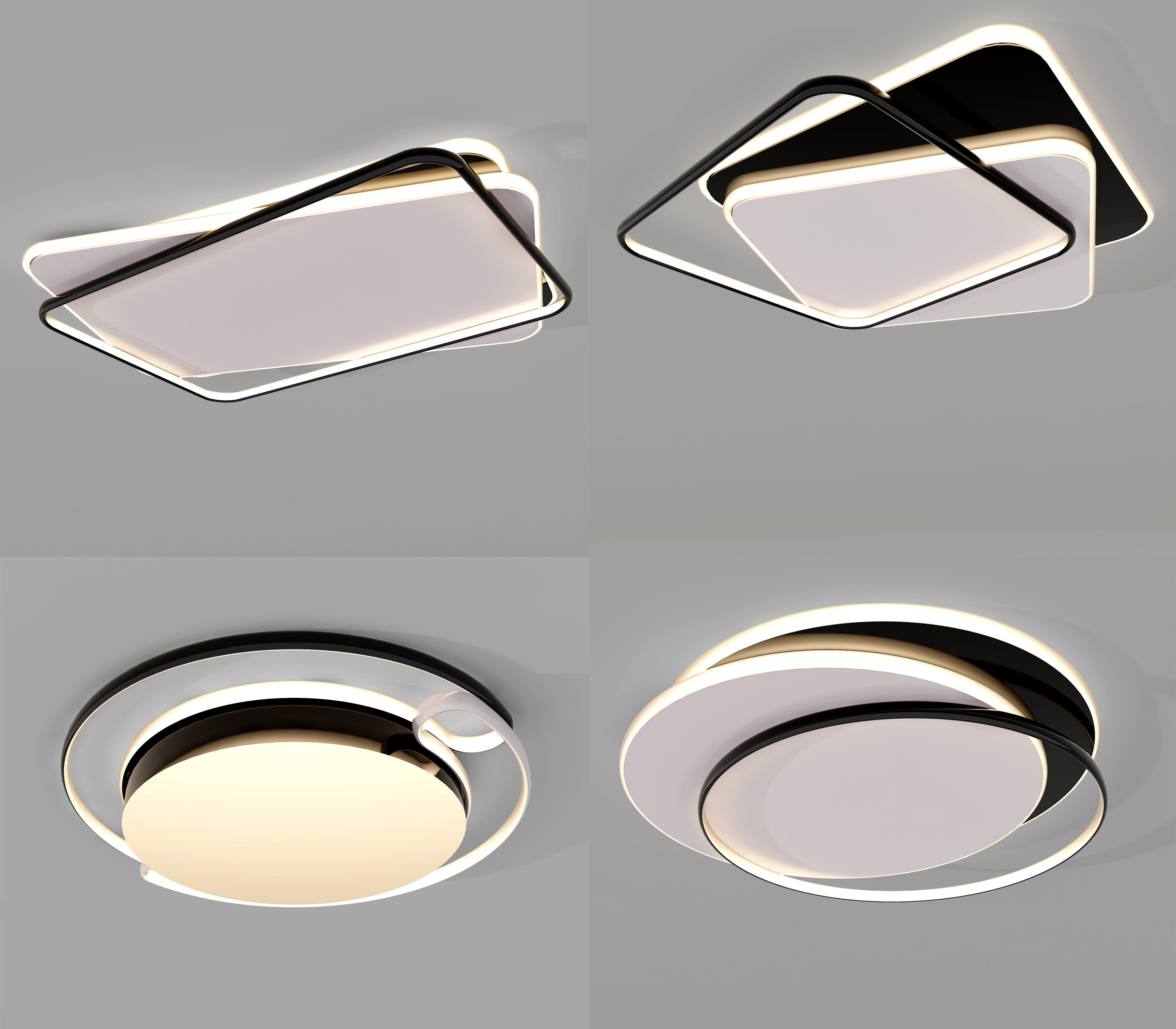 现代圆形方形吸顶灯3d模型下载