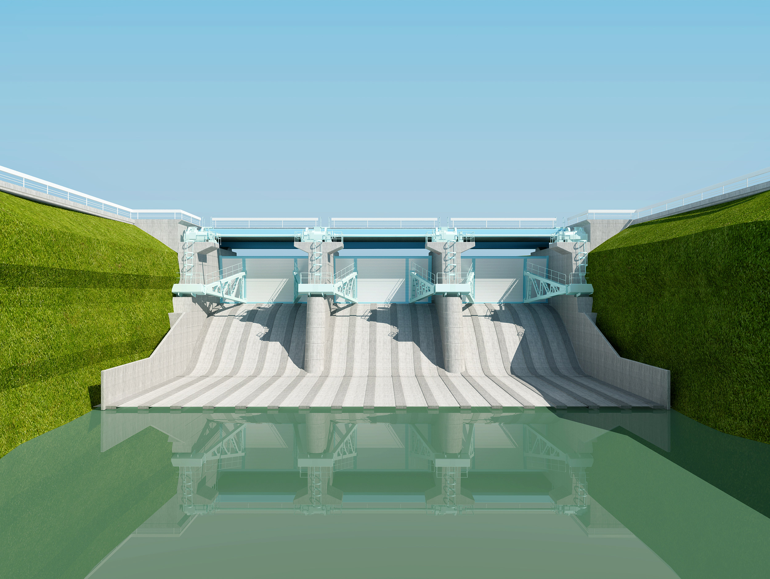 现代堤坝 ,水库 ，水闸3d模型下载