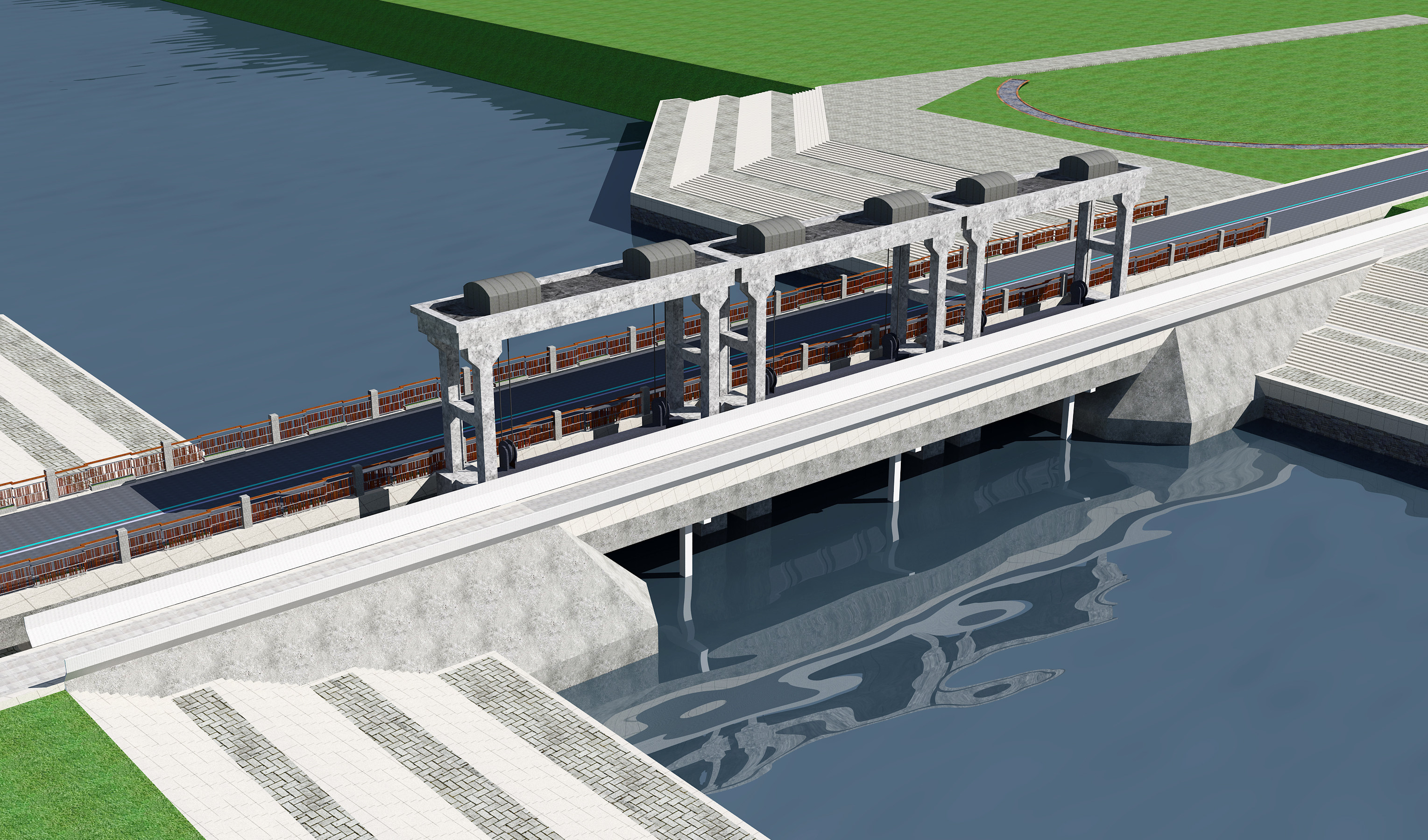 现代水坝 水库，水闸3d模型下载
