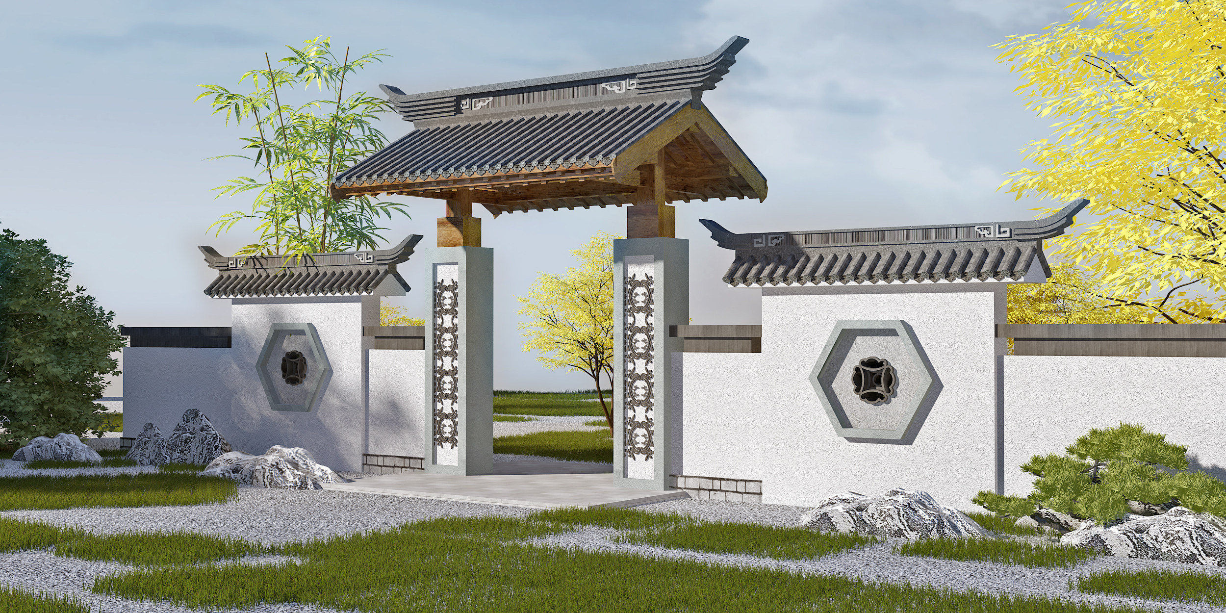 新中式大门院子大门3d模型下载