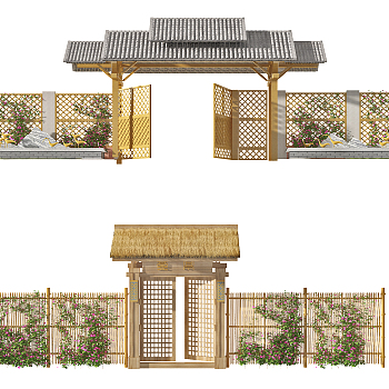 新中式山庄，度假村民宿牌楼牌坊门楼子，大门3d模型下载