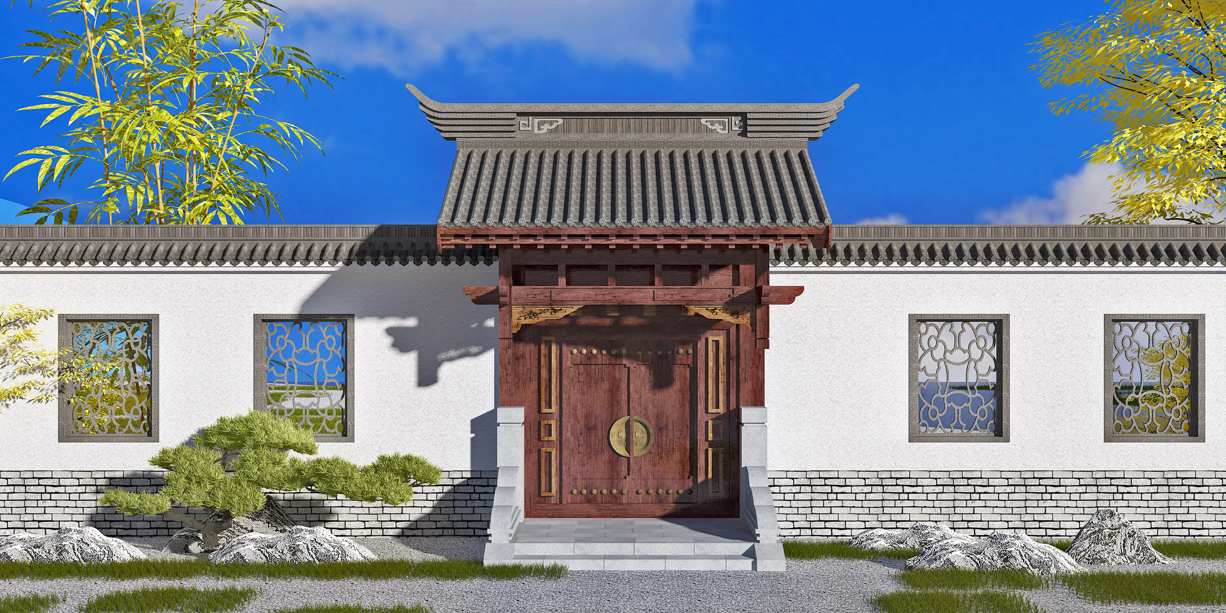 中式古典门楼子大门,门头3d模型下载
