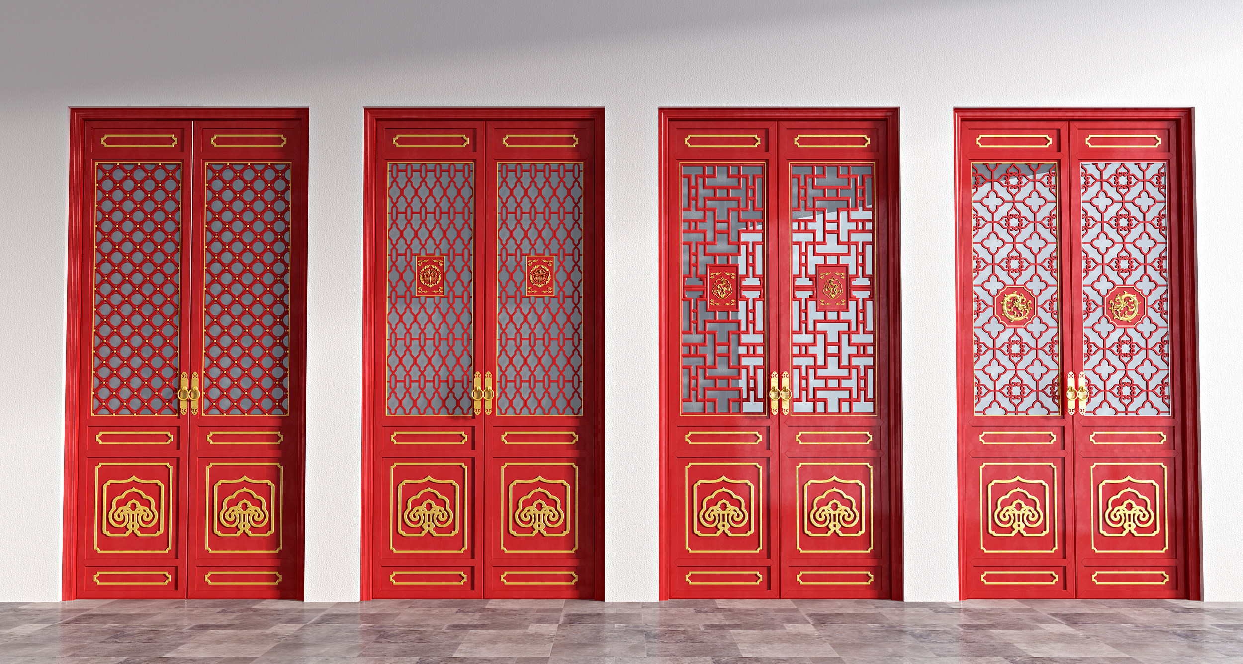 中式古典双开门3d模型下载