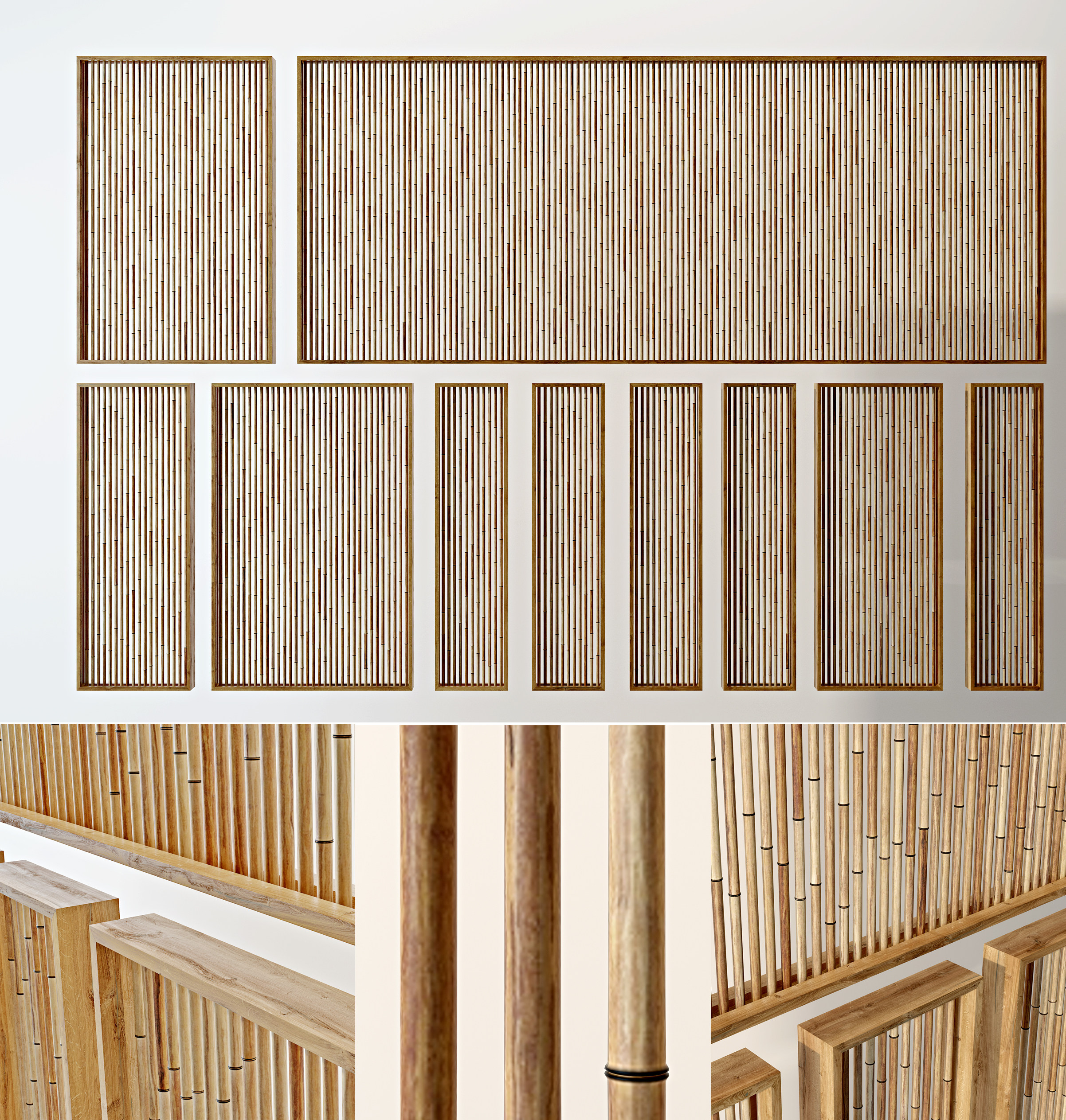 现代竹子，竹竿，屏风装饰 隔断装饰墙3d模型下载