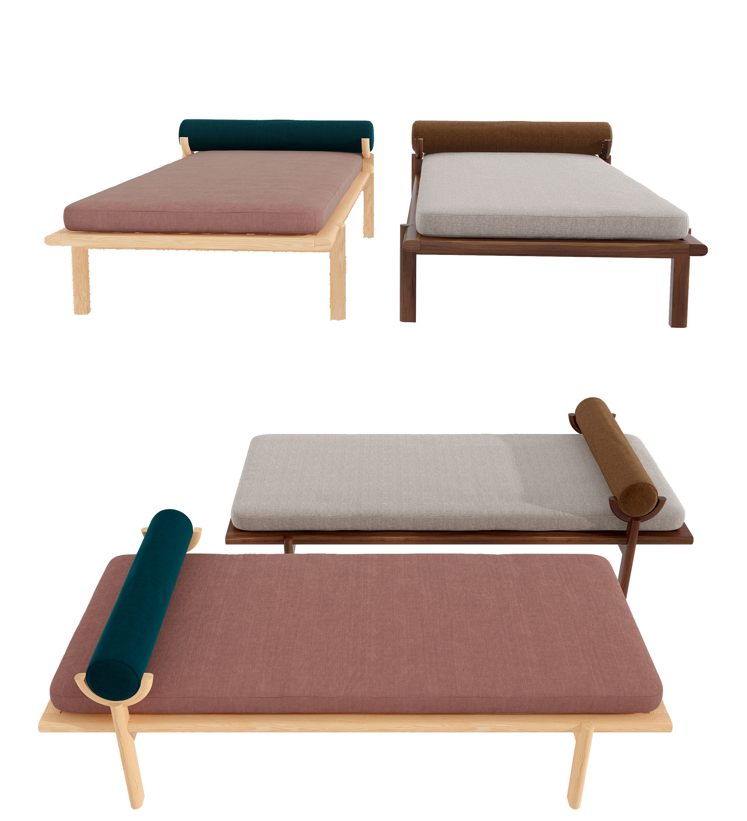 现代单人床 ,北欧风单人沙发凳床尾凳3d模型下载