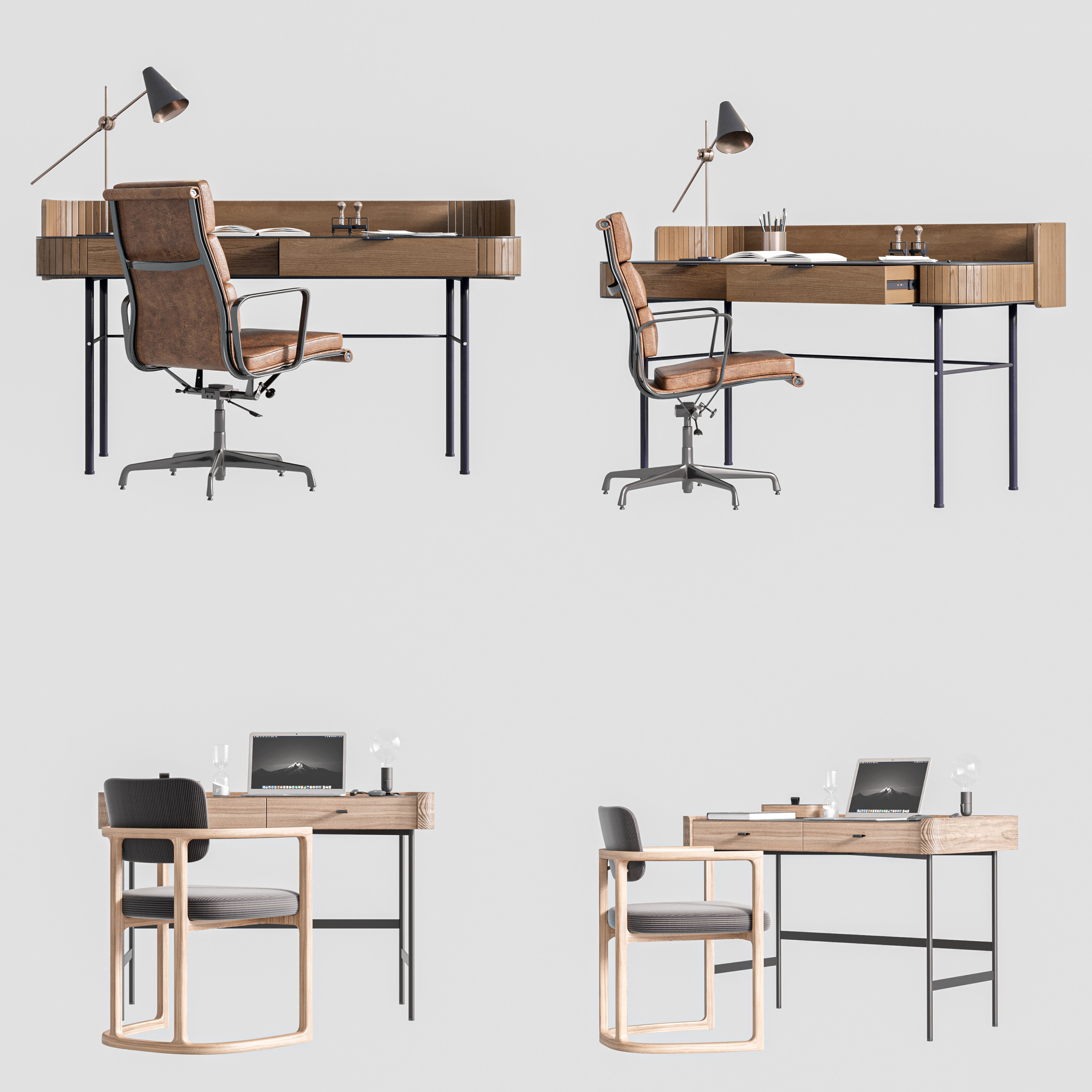 现代写字台学习桌办公桌椅组合3d模型下载