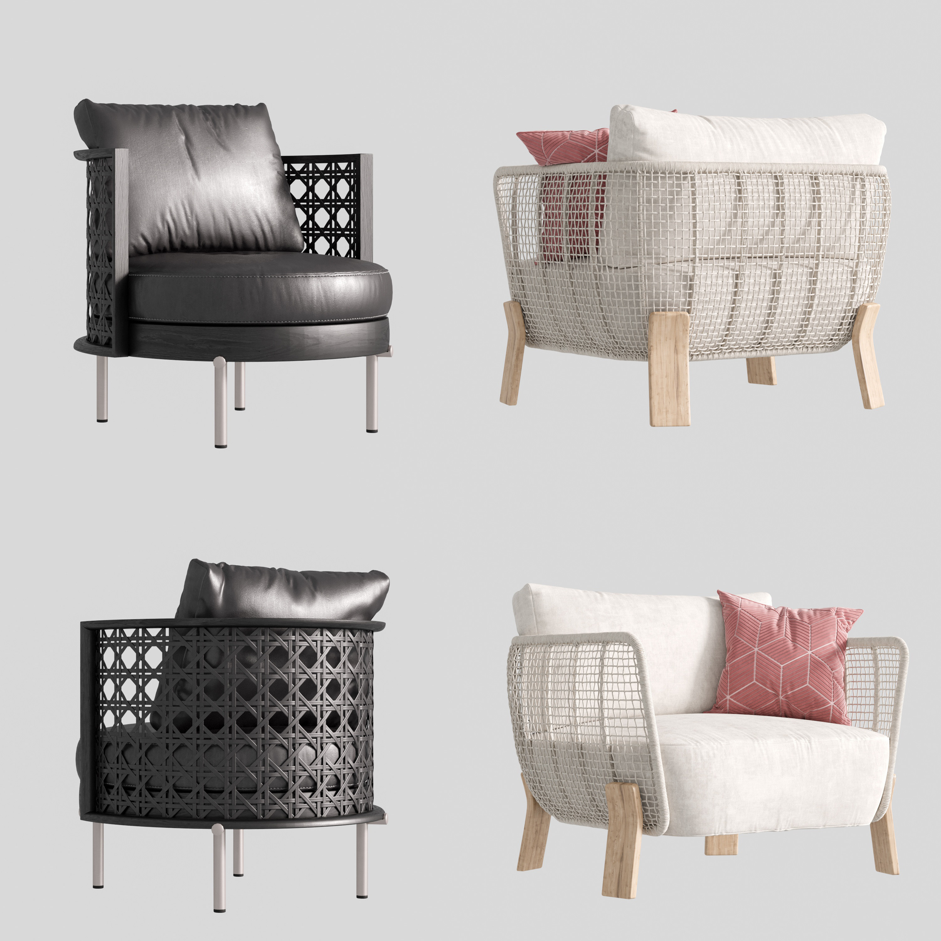 现代藤编编织,椅单人沙发3d模型下载