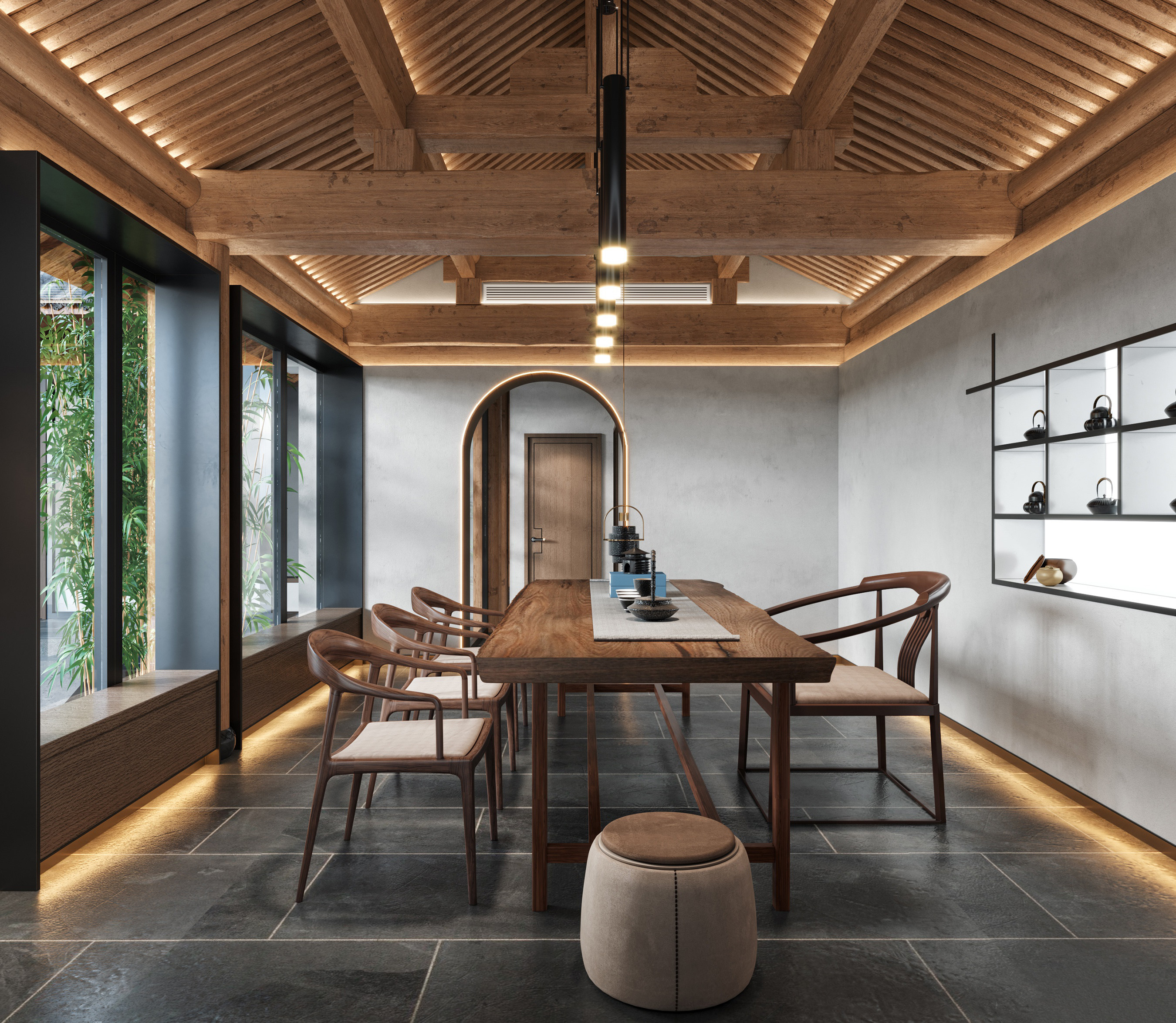 新中式茶室,茶桌茶椅组合3d模型下载