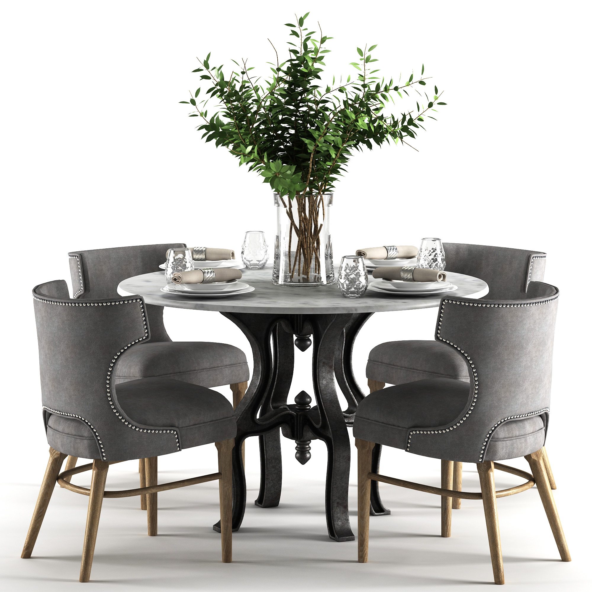 现代简欧式圆形餐桌椅，美式餐桌椅3d模型下载