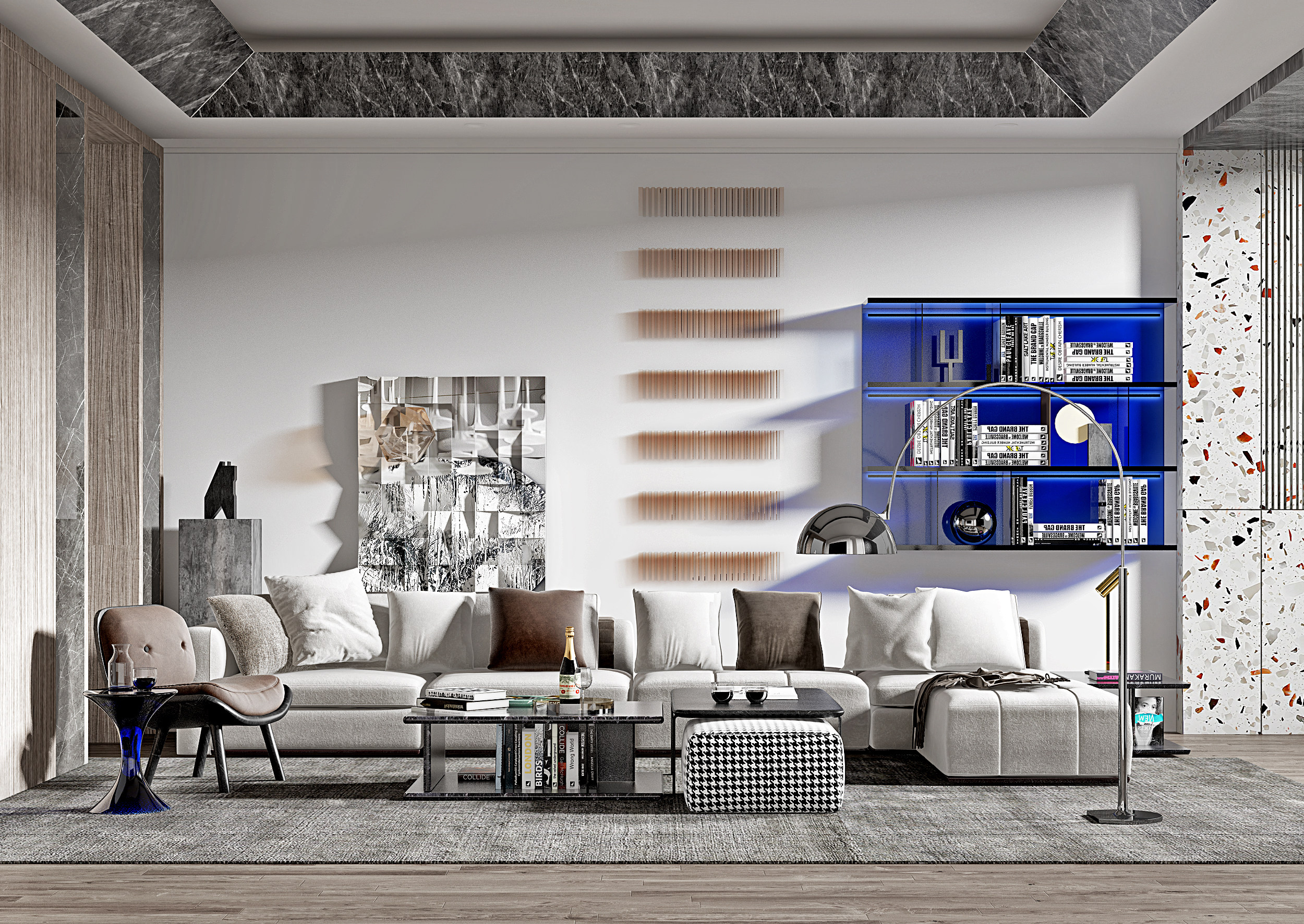 现代简约风格客厅 ,转角沙发茶几组合3d模型下载