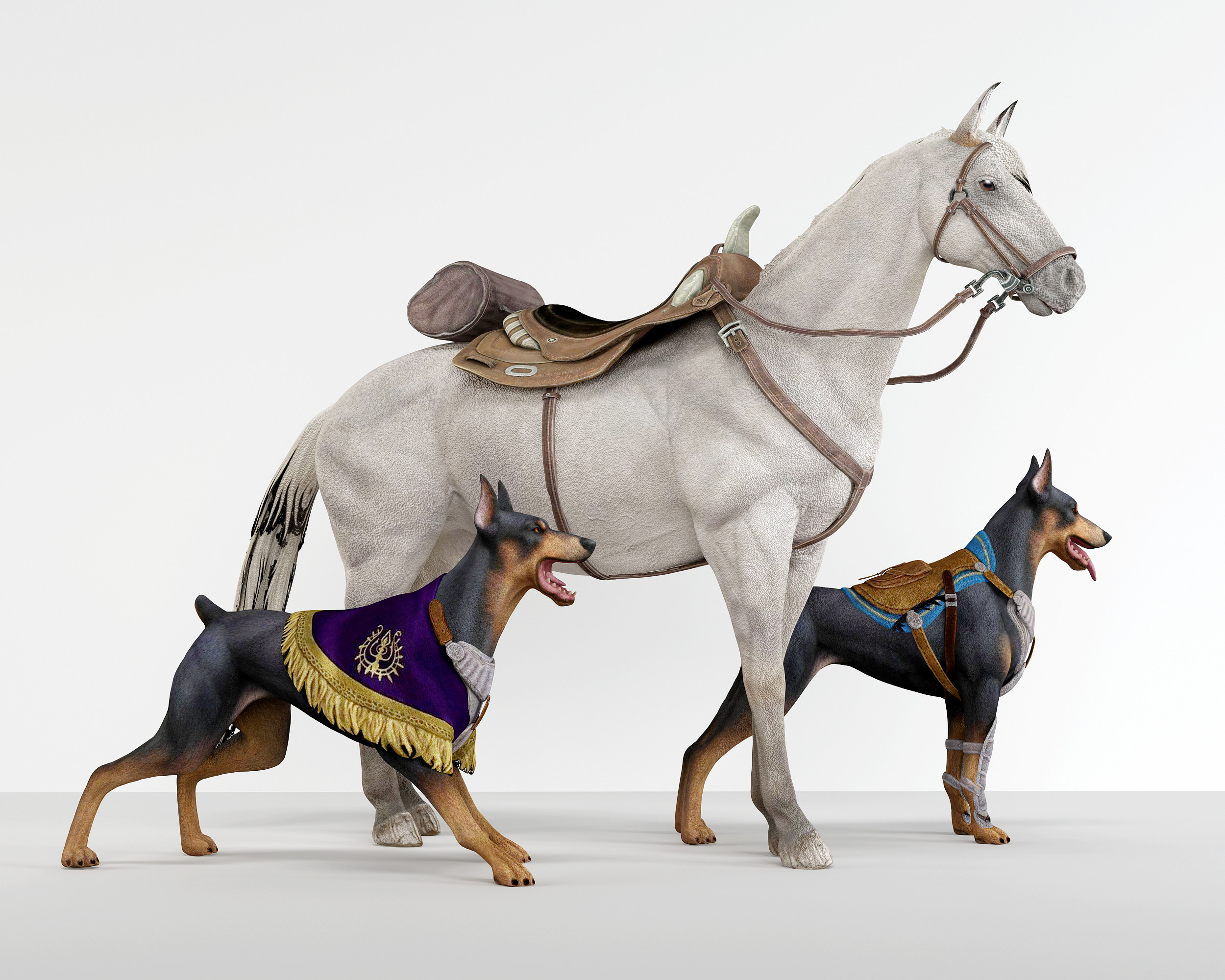 现代骏马,猎犬,动物3d模型下载